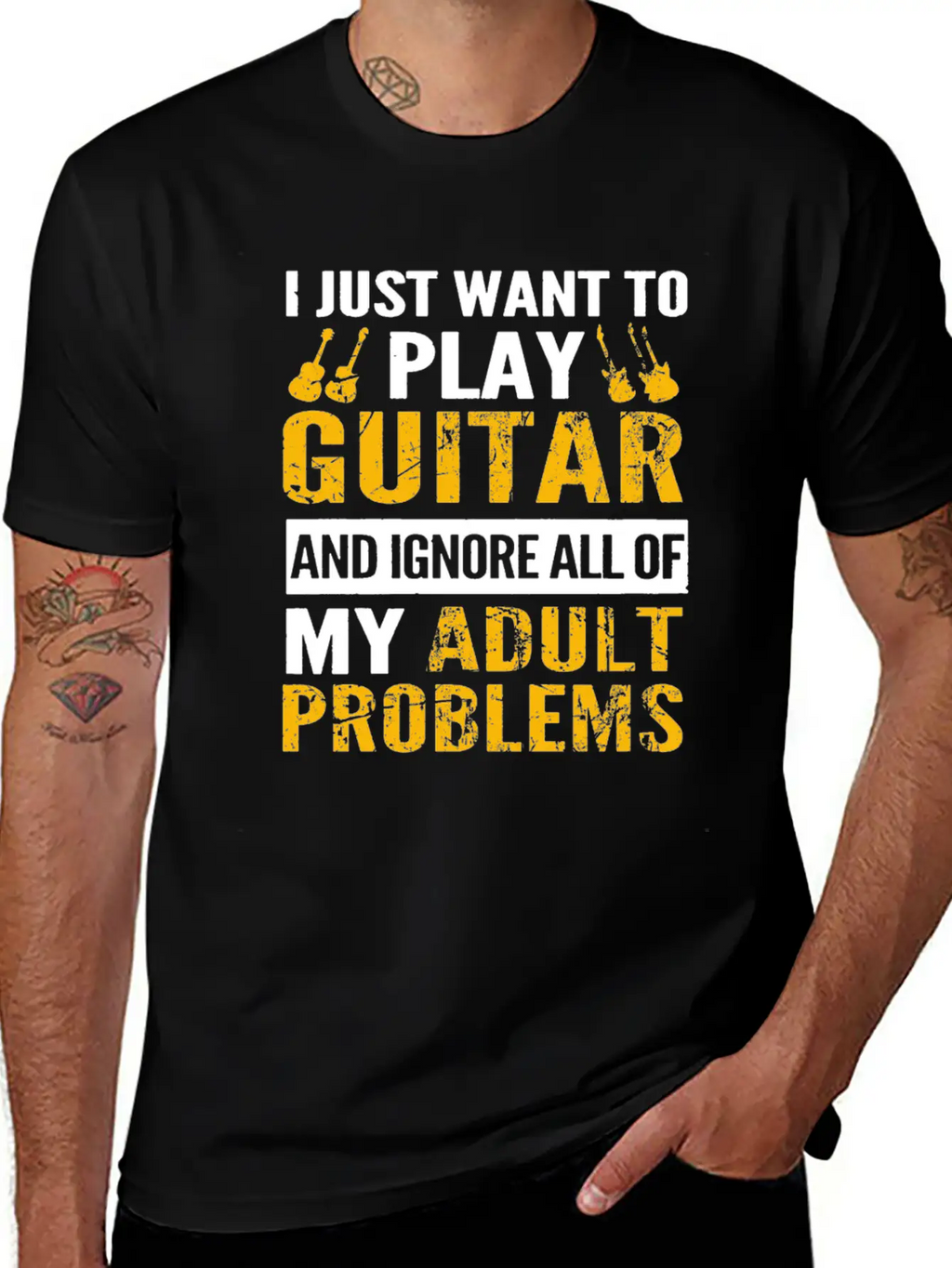 Play Guitar - Ignore All Of My Adult Problems Classic Fit Graphic Tee For Daily Comfort – Unisex Cotton Shirt