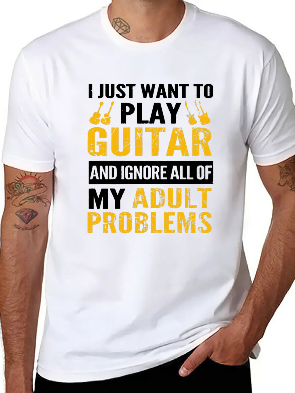 Play Guitar - Ignore All Of My Adult Problems Classic Fit Graphic Tee For Daily Comfort – Unisex Cotton Shirt