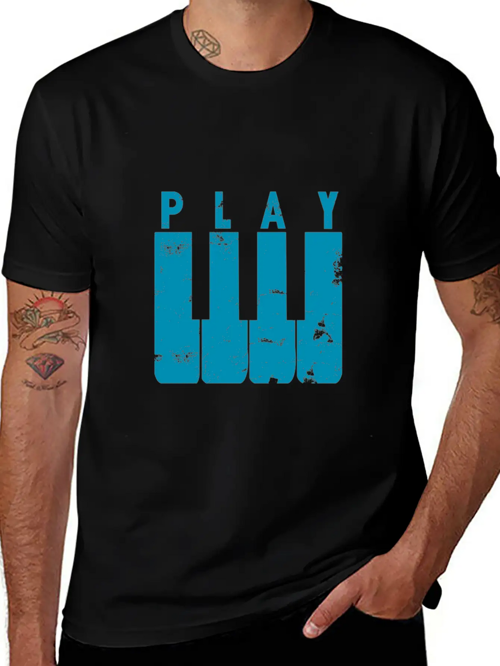 Play Piano Gift Music Teacher Present Christmas Stylish Everyday T-Shirt – Unisex Basic Cotton Tee