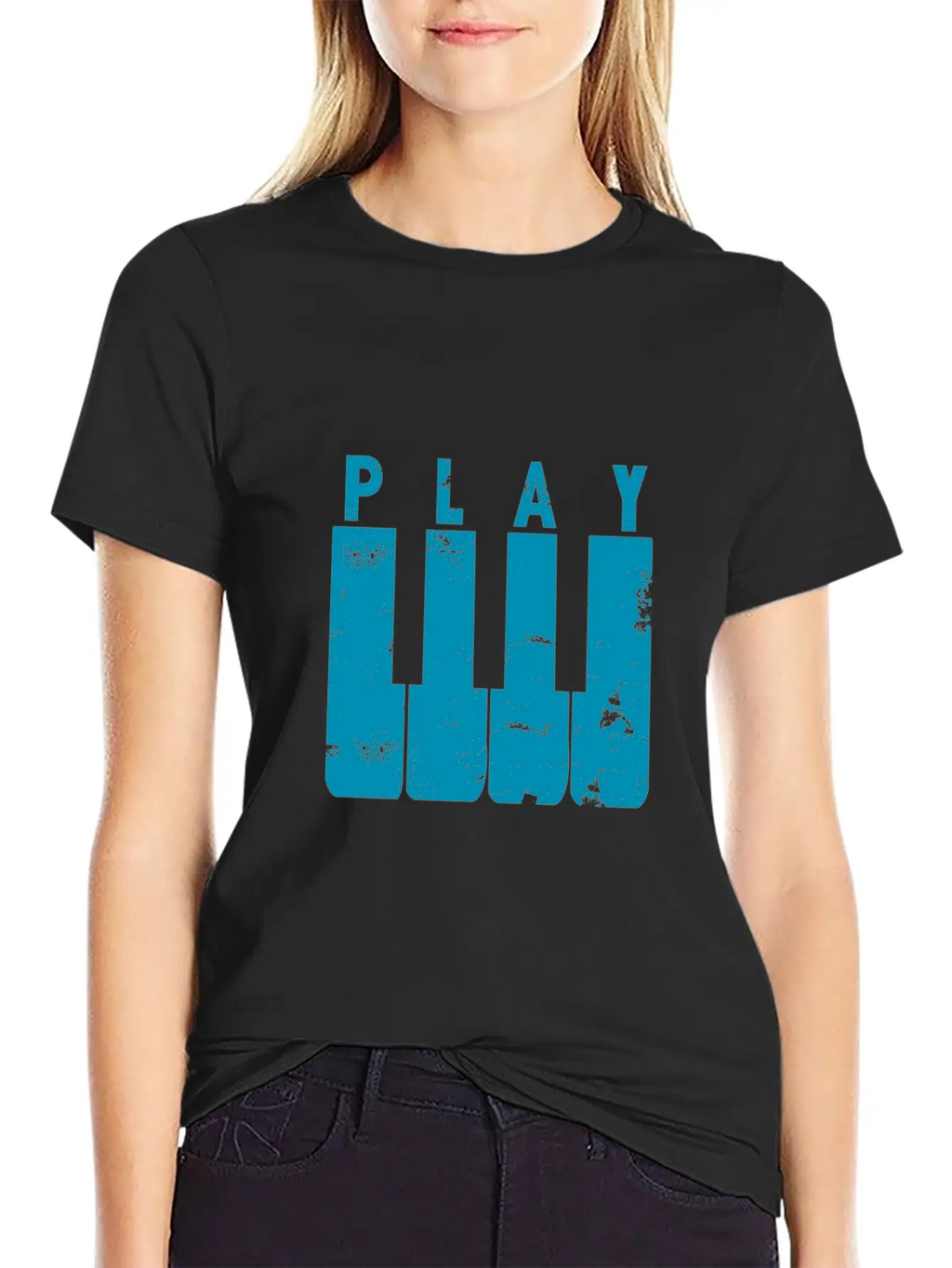 Play Piano Gift Music Teacher Present Christmas Stylish Everyday T-Shirt – Unisex Basic Cotton Tee