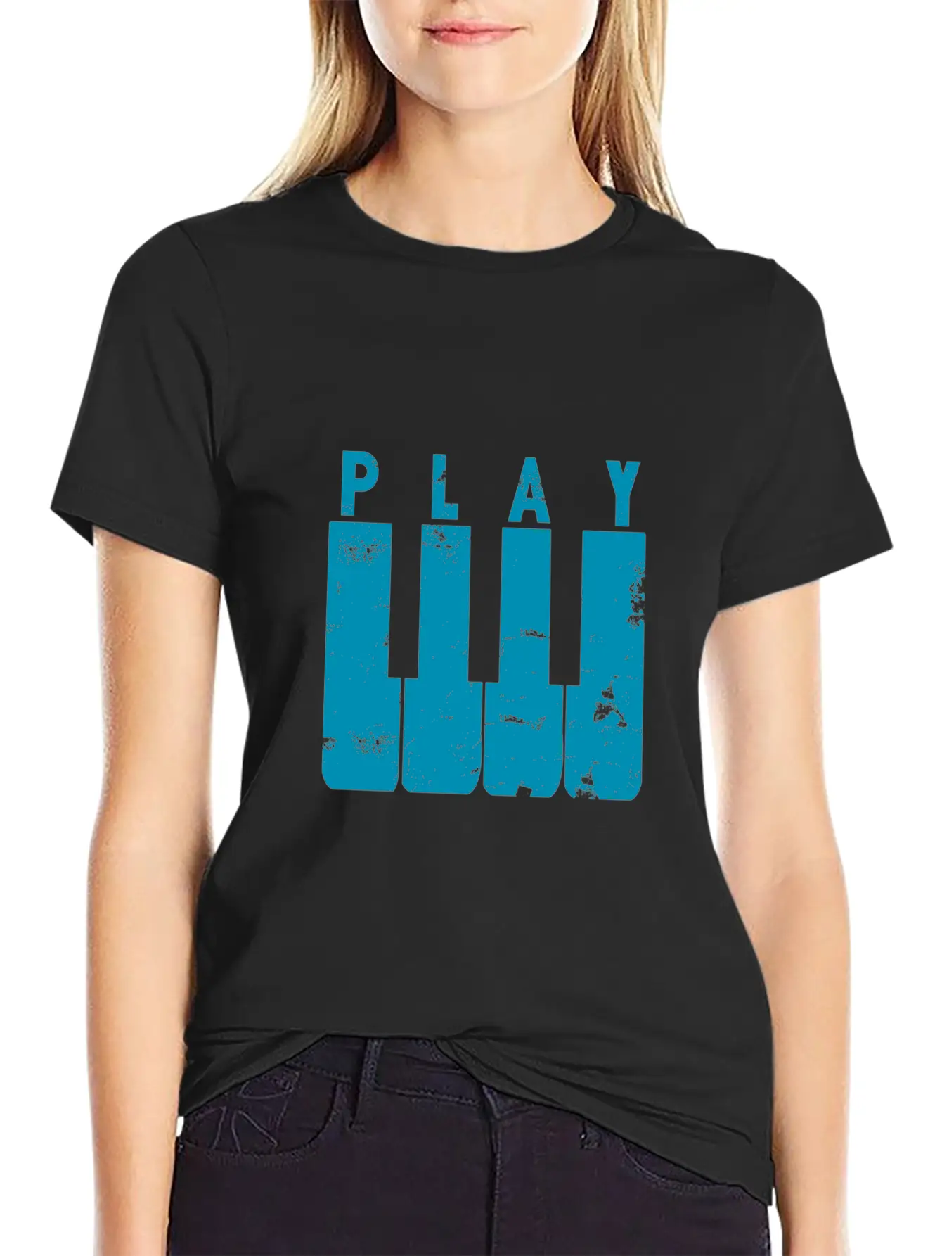 Play Piano Gift Music Teacher Present Christmas Stylish Everyday T-Shirt – Unisex Basic Cotton Tee
