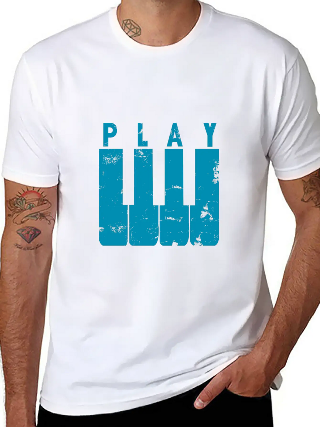 Play Piano Gift Music Teacher Present Christmas Stylish Everyday T-Shirt – Unisex Basic Cotton Tee