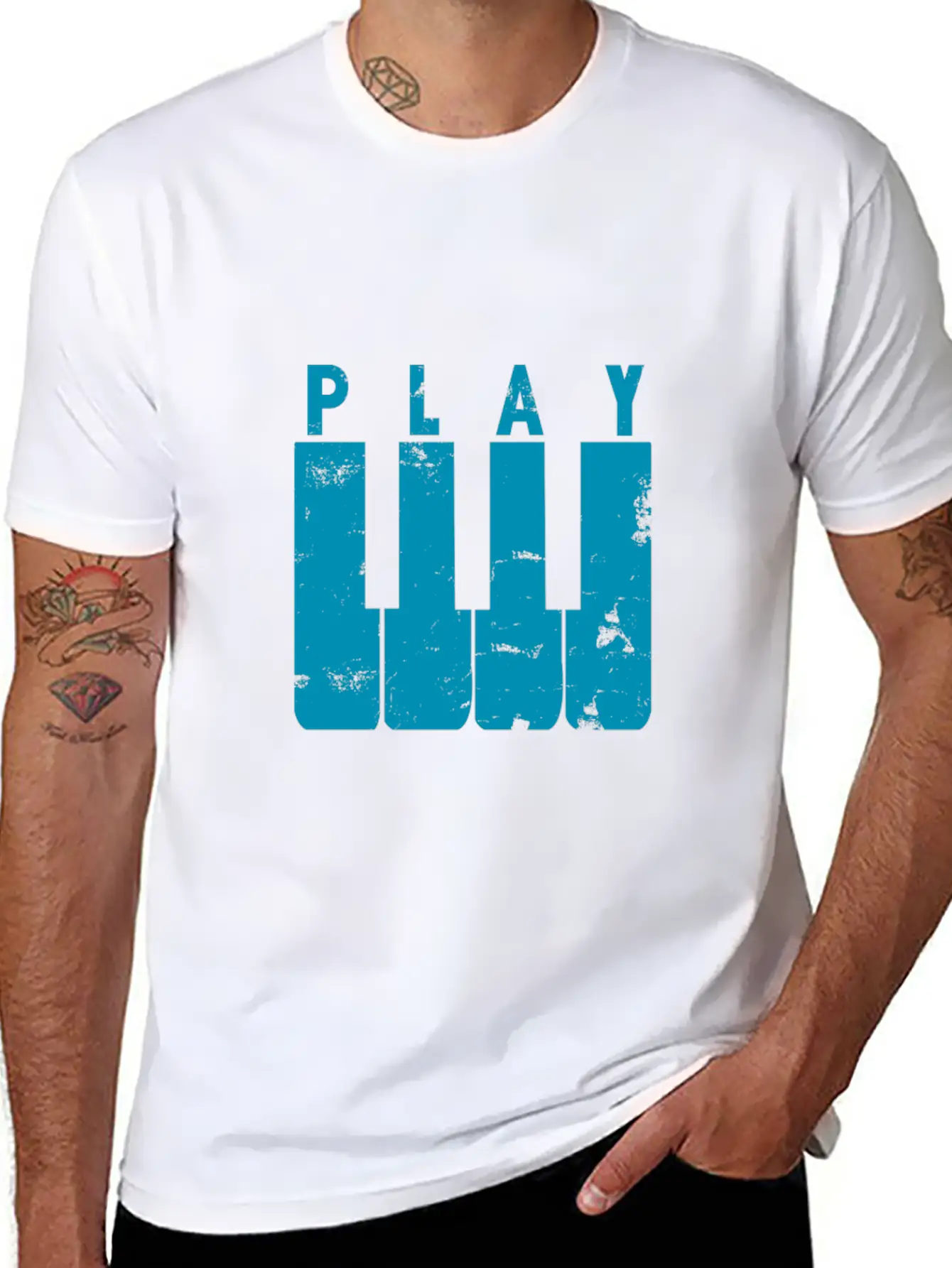 Play Piano Gift Music Teacher Present Christmas Stylish Everyday T-Shirt – Unisex Basic Cotton Tee