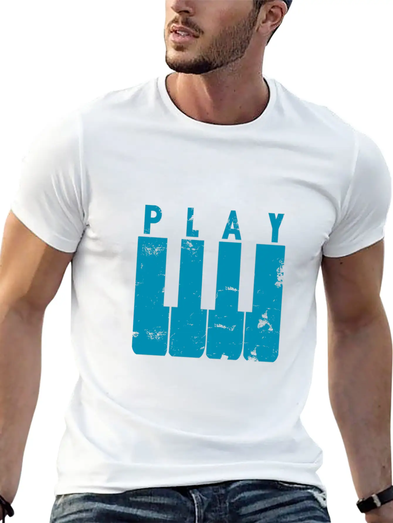 Play Piano Gift Music Teacher Present Christmas Stylish Everyday T-Shirt – Unisex Basic Cotton Tee
