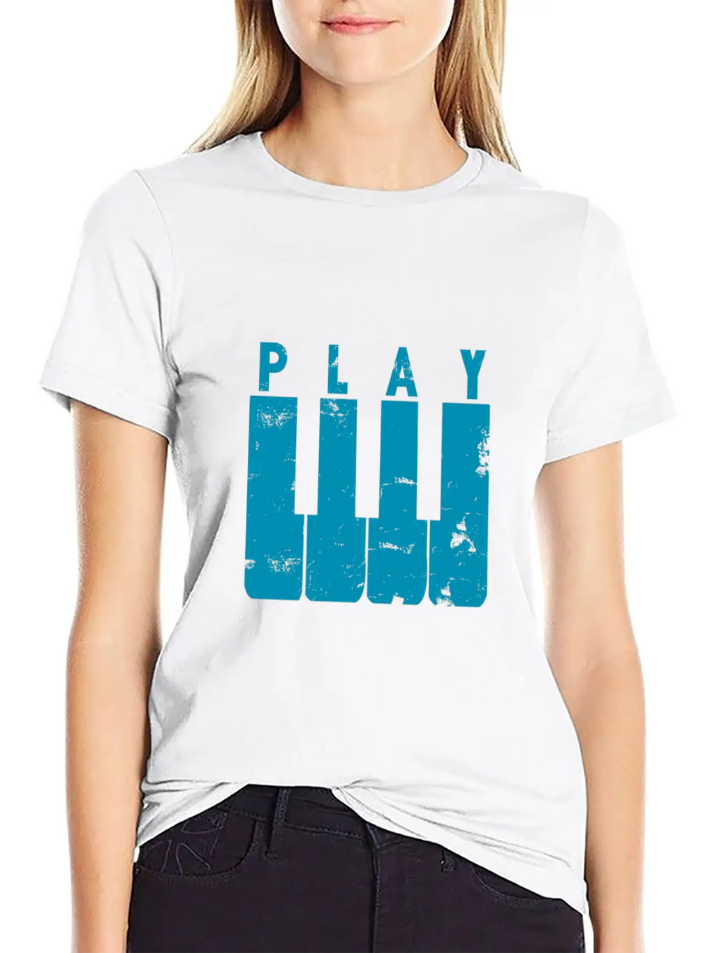 Play Piano Gift Music Teacher Present Christmas Stylish Everyday T-Shirt – Unisex Basic Cotton Tee