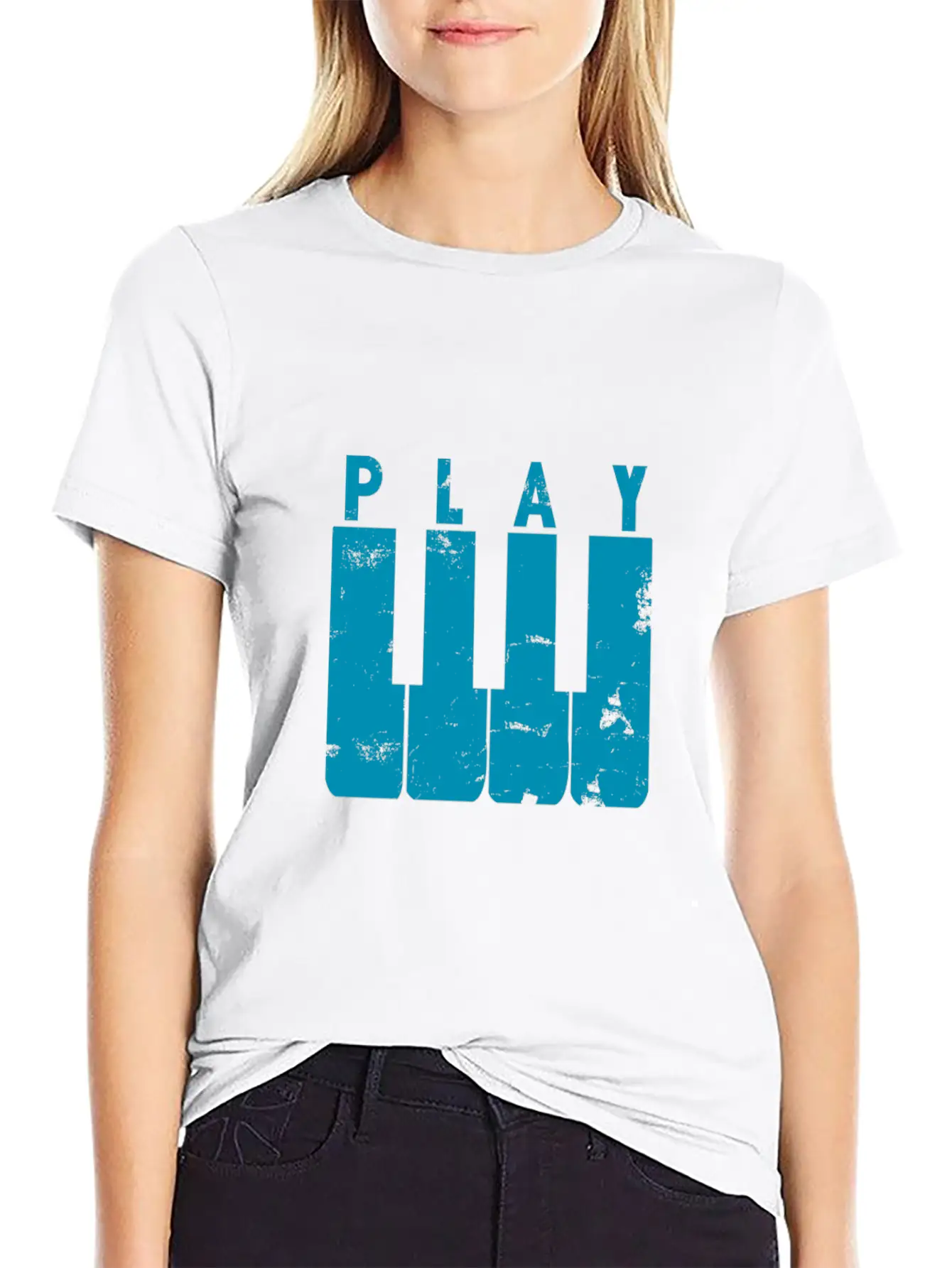 Play Piano Gift Music Teacher Present Christmas Stylish Everyday T-Shirt – Unisex Basic Cotton Tee