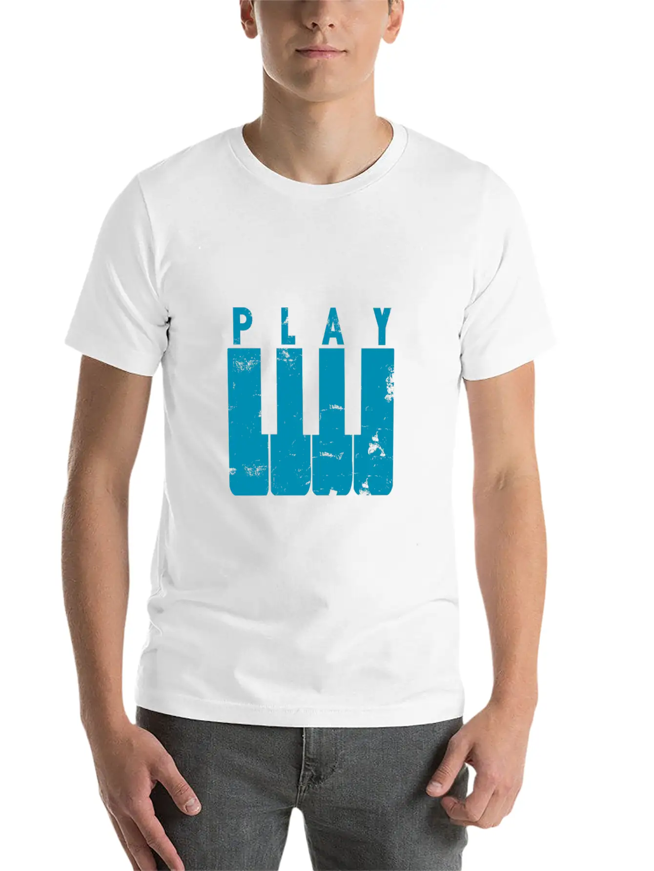 Play Piano Gift Music Teacher Present Christmas Stylish Everyday T-Shirt – Unisex Basic Cotton Tee