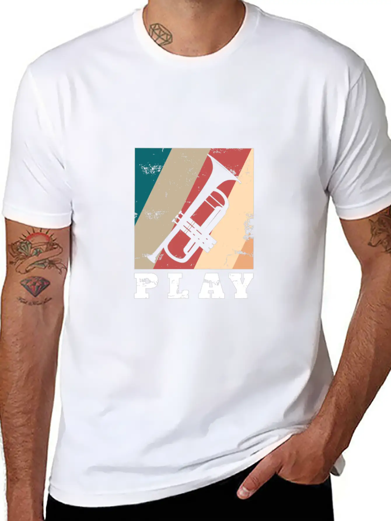 Play Trumpet Art Gift Christmas Birthday Kids Casual Graphic T-Shirt – Simple And Comfortable Daily Wear