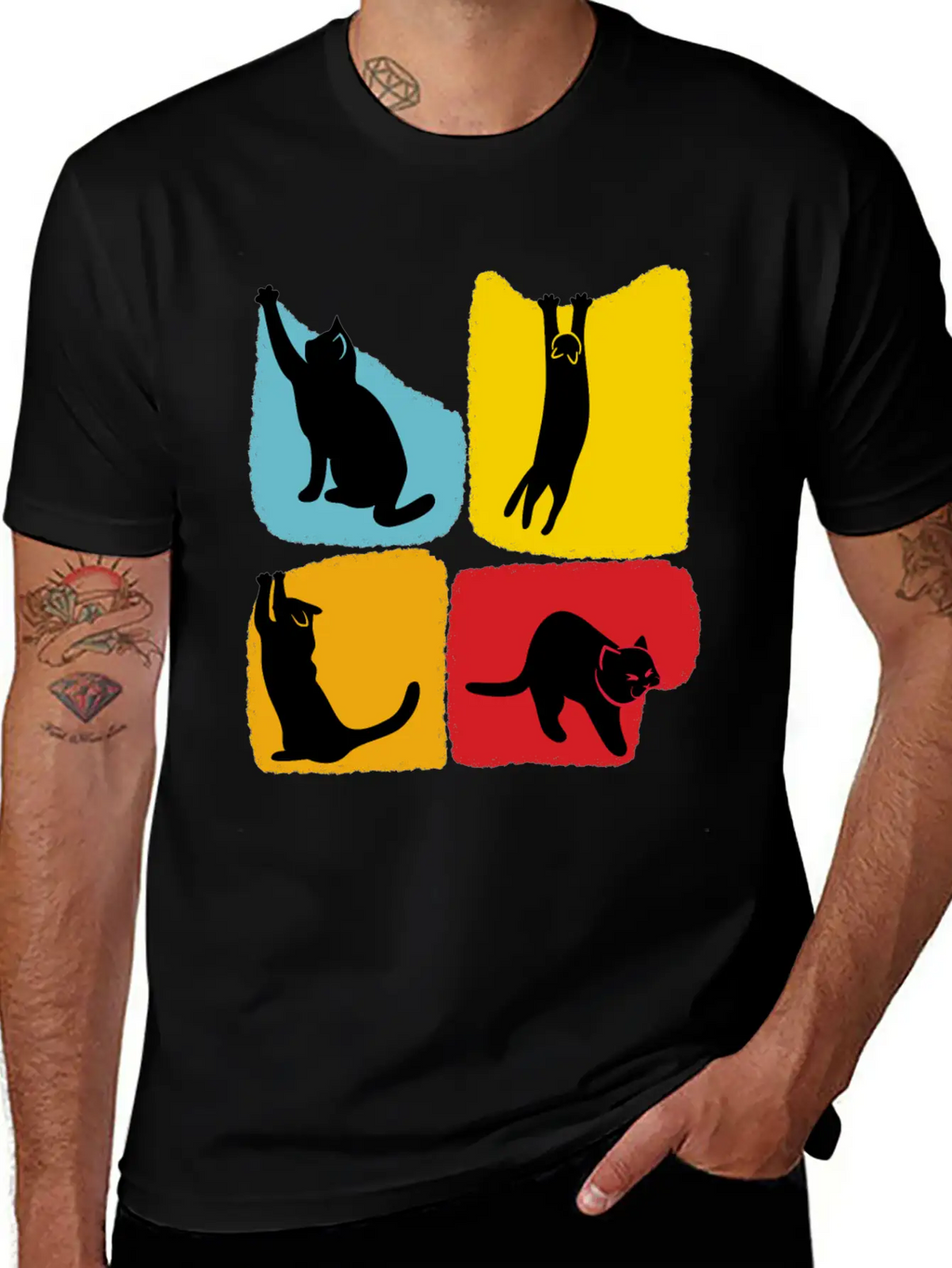 Playful Black Cat Poses Silhouettes Pattern Unisex Casual T-Shirt – Clean Design For Daily Comfort