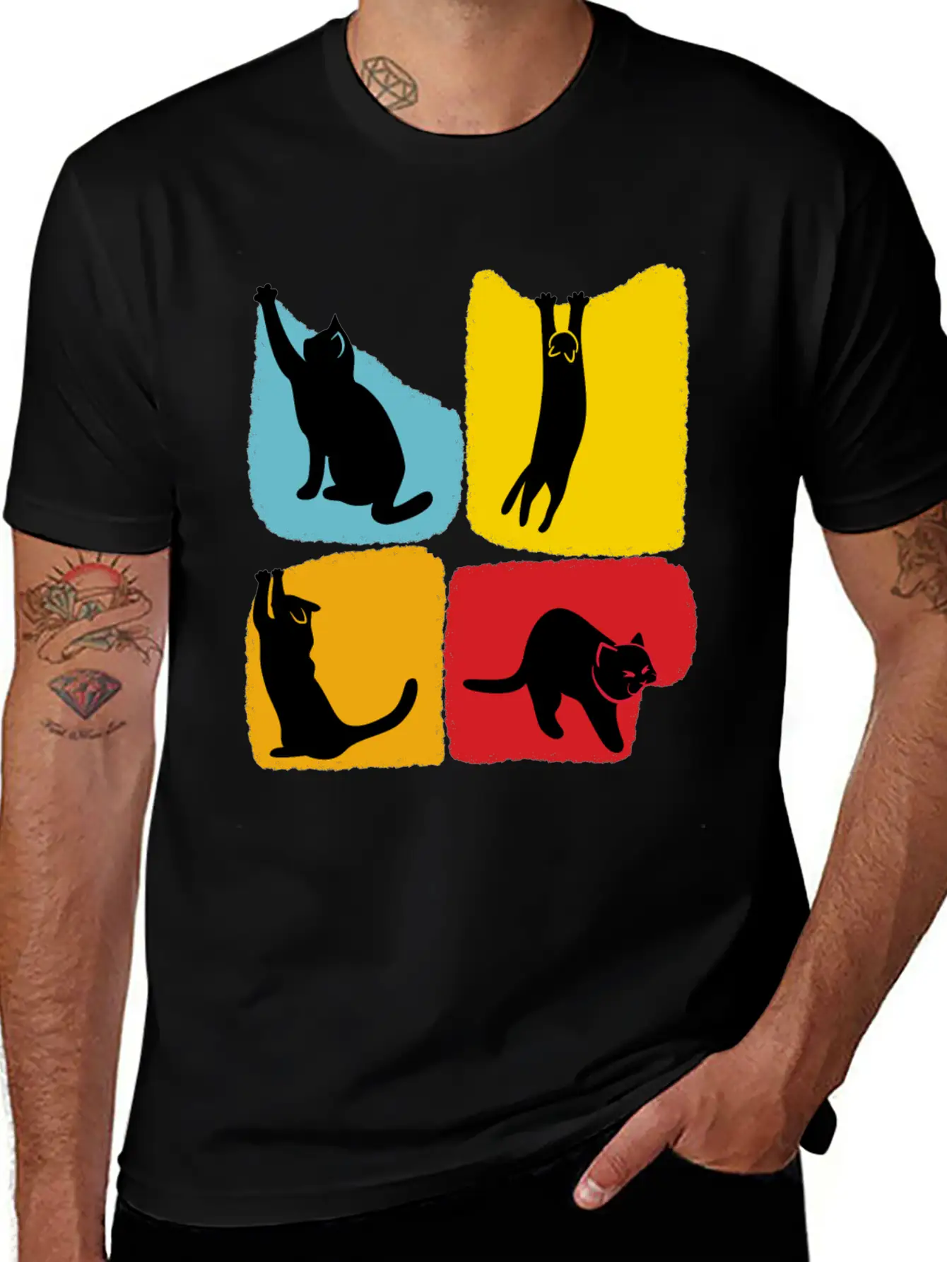 Playful Black Cat Poses Silhouettes Pattern Unisex Casual T-Shirt – Clean Design For Daily Comfort