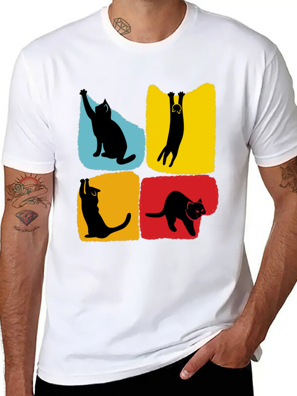 Playful Black Cat Poses Silhouettes Pattern Unisex Casual T-Shirt – Clean Design For Daily Comfort