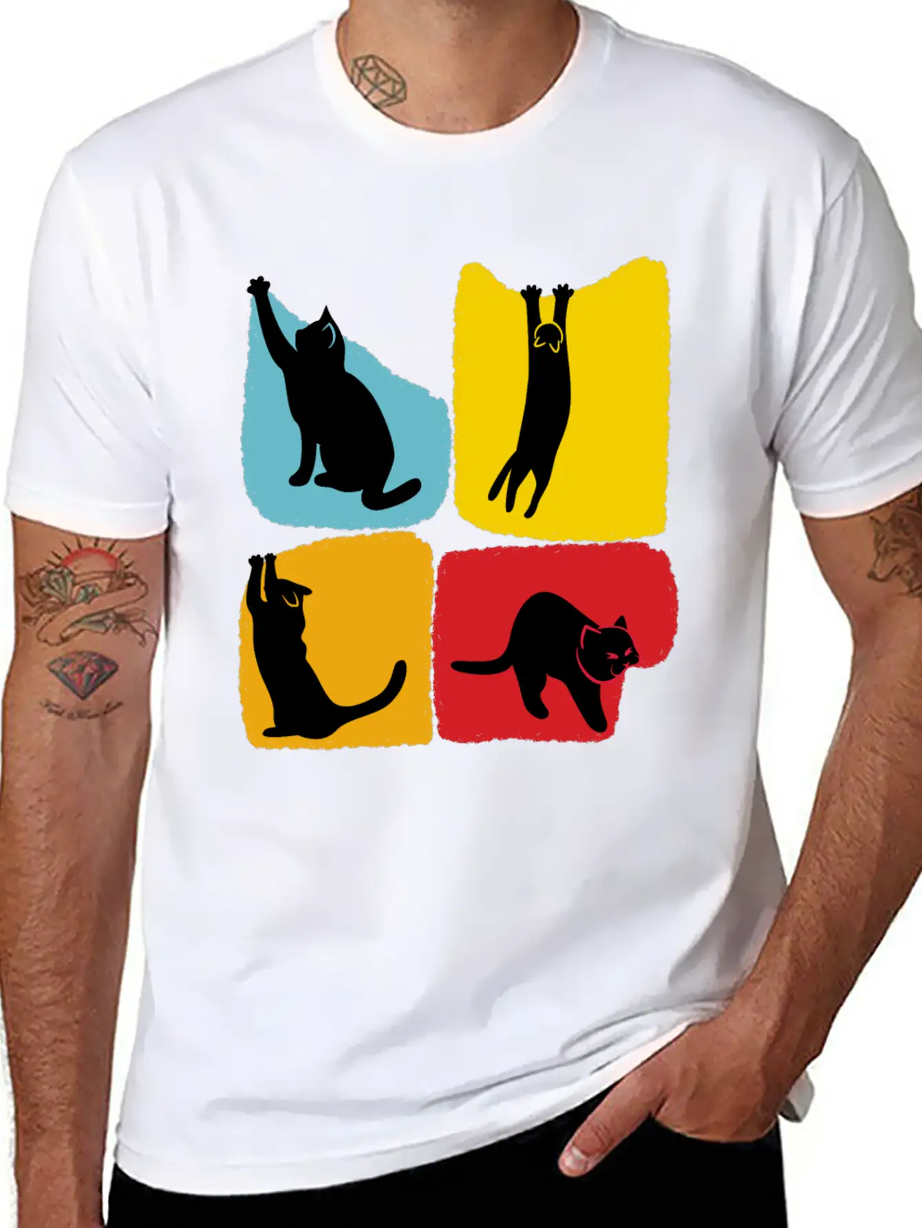 Playful Black Cat Poses Silhouettes Pattern Unisex Casual T-Shirt – Clean Design For Daily Comfort
