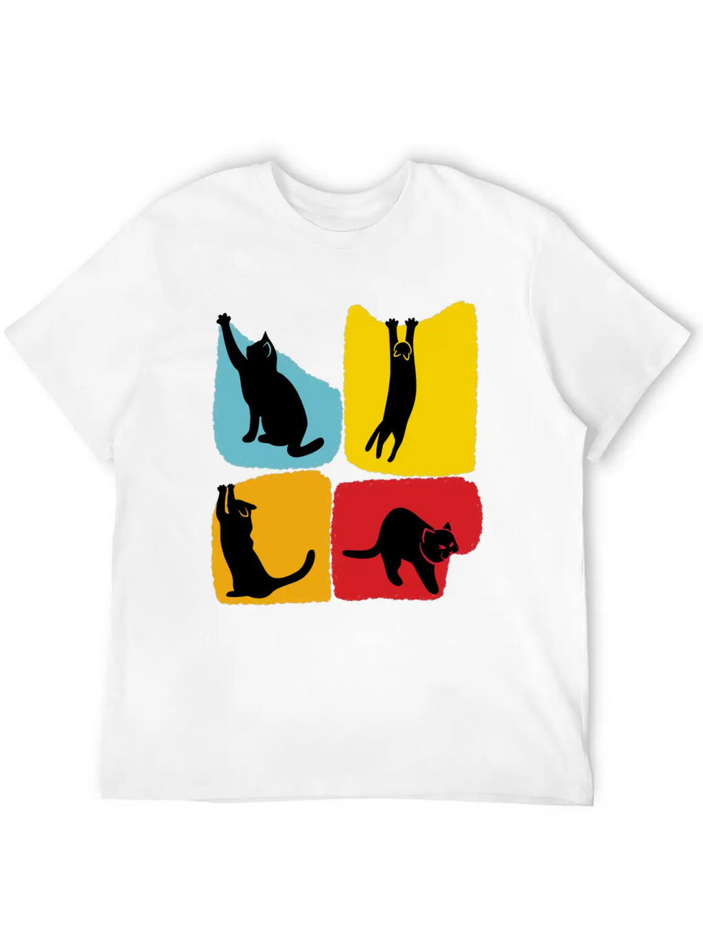 Playful Black Cat Poses Silhouettes Pattern Unisex Casual T-Shirt – Clean Design For Daily Comfort