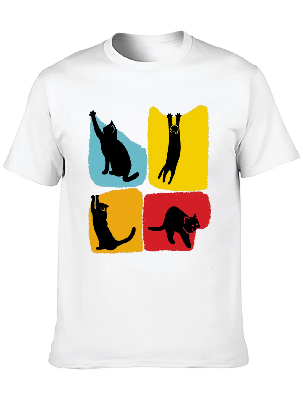 Playful Black Cat Poses Silhouettes Pattern Unisex Casual T-Shirt – Clean Design For Daily Comfort