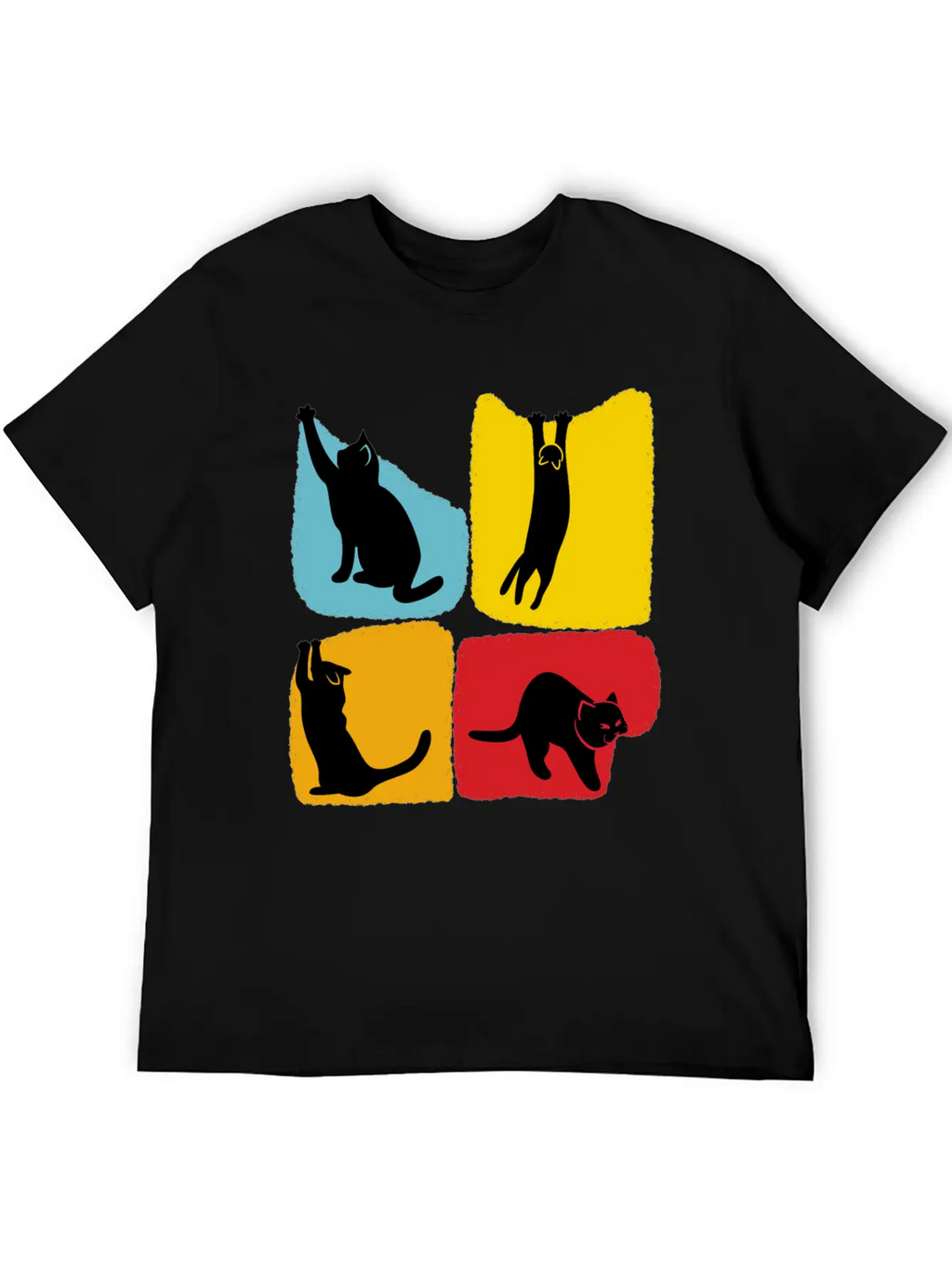 Playful Black Cat Poses Silhouettes Pattern Unisex Casual T-Shirt – Clean Design For Daily Comfort