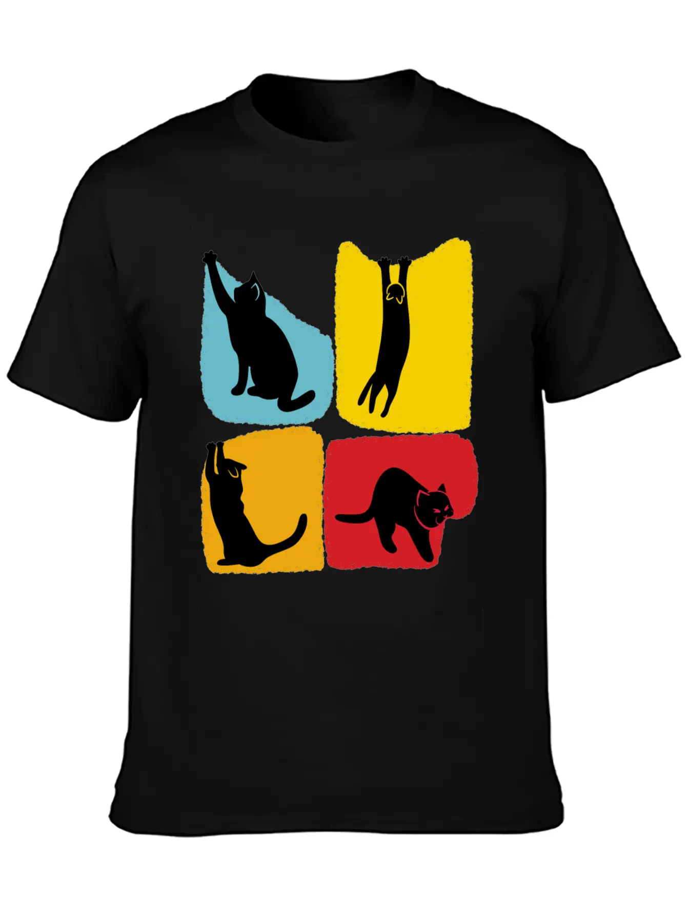 Playful Black Cat Poses Silhouettes Pattern Unisex Casual T-Shirt – Clean Design For Daily Comfort