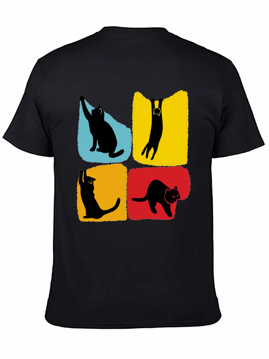 Playful Black Cat Poses Silhouettes Pattern Unisex Casual T-Shirt – Clean Design For Daily Comfort