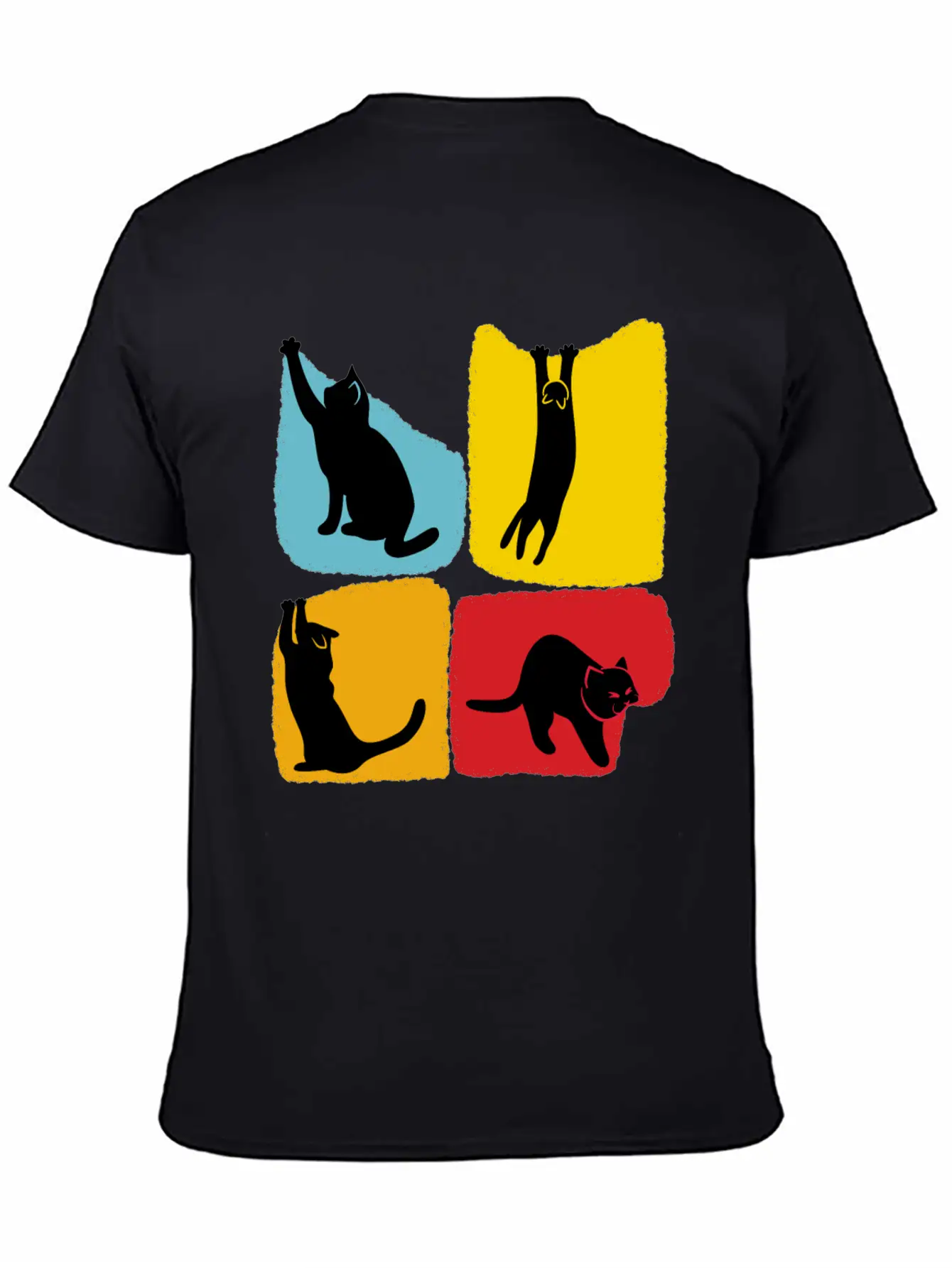 Playful Black Cat Poses Silhouettes Pattern Unisex Casual T-Shirt – Clean Design For Daily Comfort