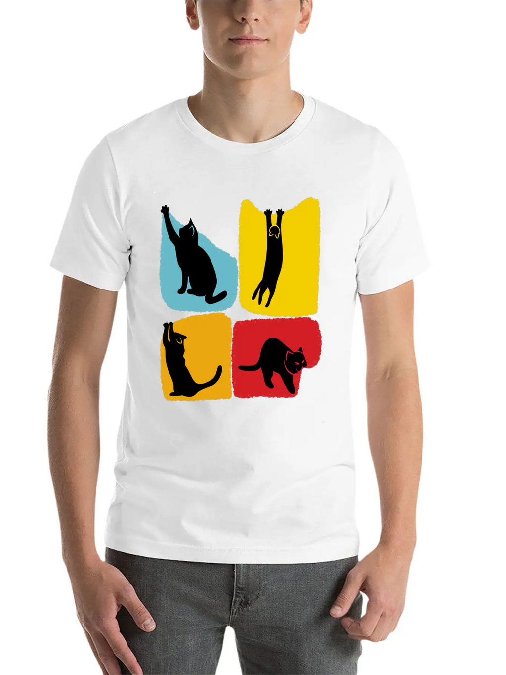 Playful Black Cat Poses Silhouettes Pattern Unisex Casual T-Shirt – Clean Design For Daily Comfort