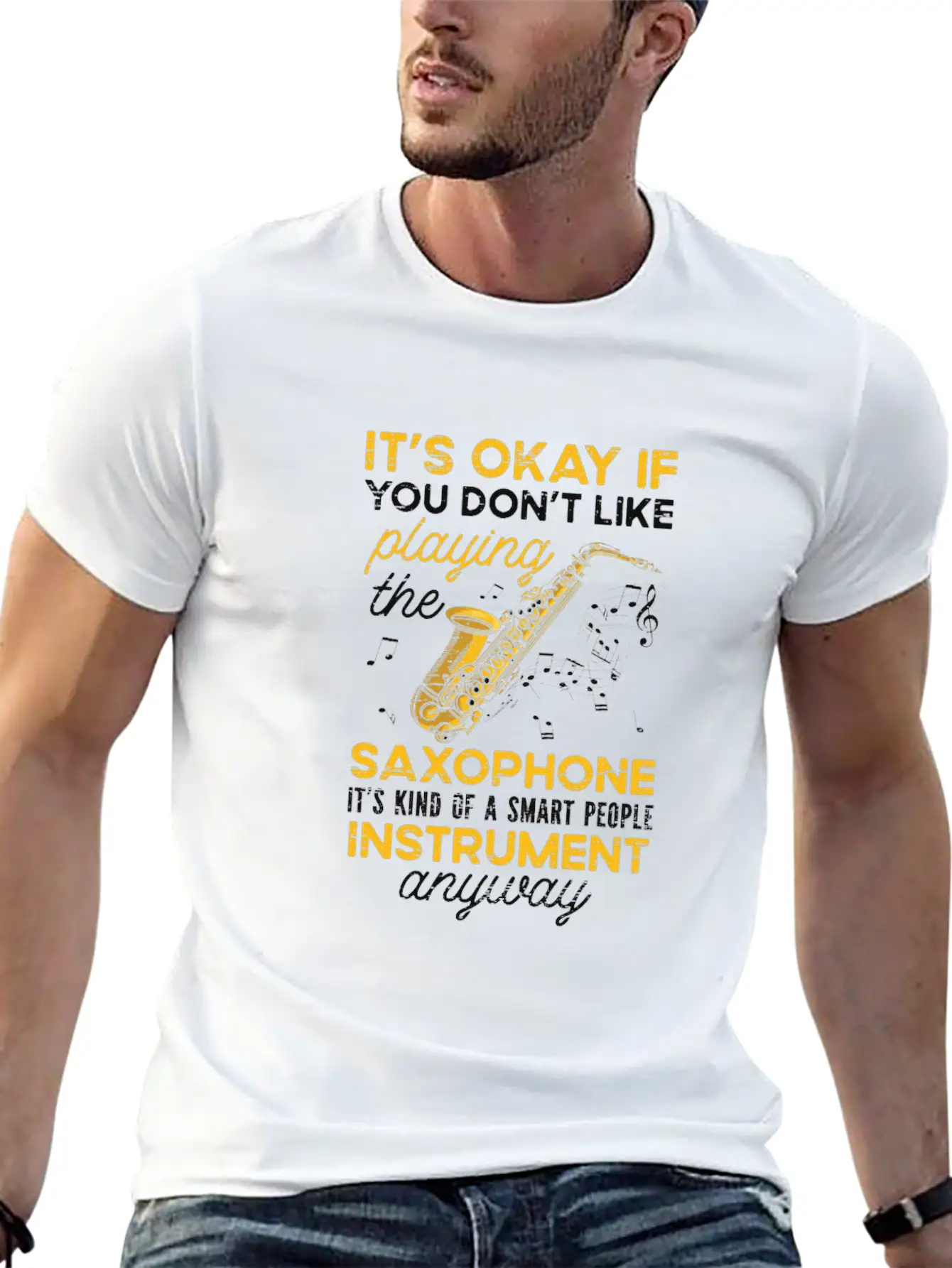 Playing Saxophone Musician Jazz Music Musician Unisex Casual T-Shirt – Clean Design For Daily Comfort