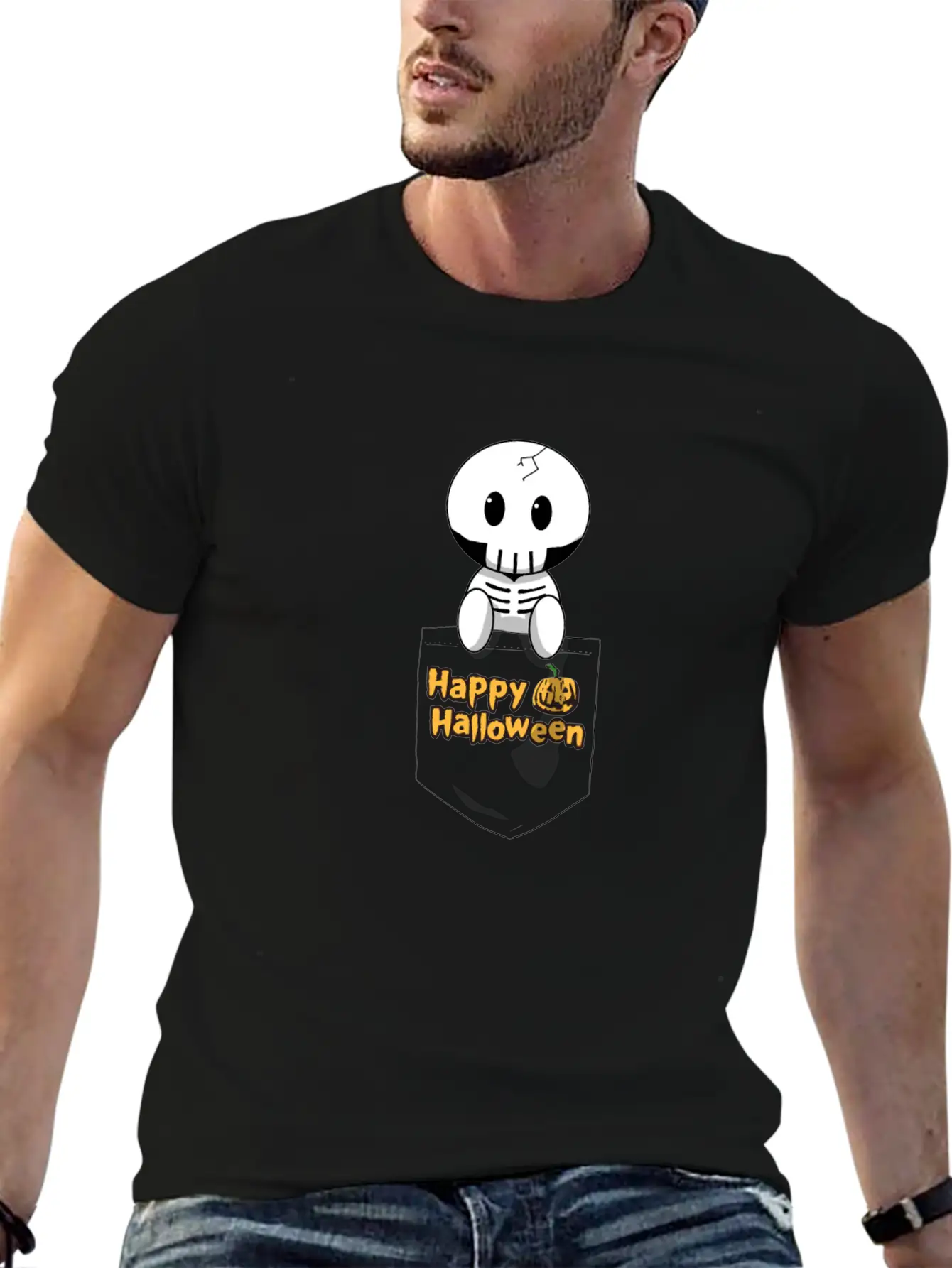 Pocket Skeleton Slogan Unisex Casual T-Shirt – Clean Design For Daily Comfort