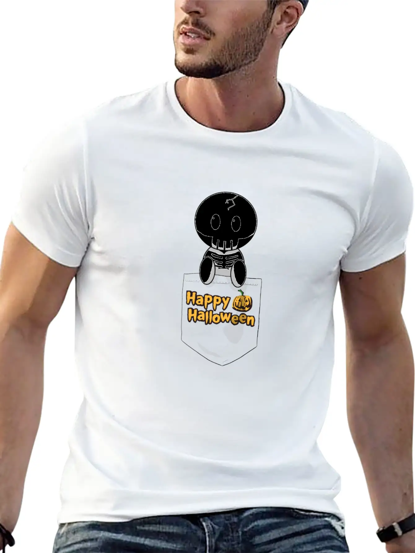 Pocket Skeleton Slogan Unisex Casual T-Shirt – Clean Design For Daily Comfort