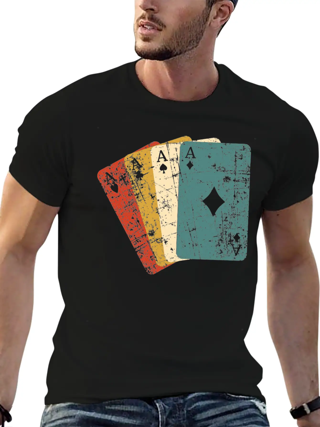 Poker Aces Vintage Retro Grunge Essential Cotton Tee For Daily Outfits – Unisex Style
