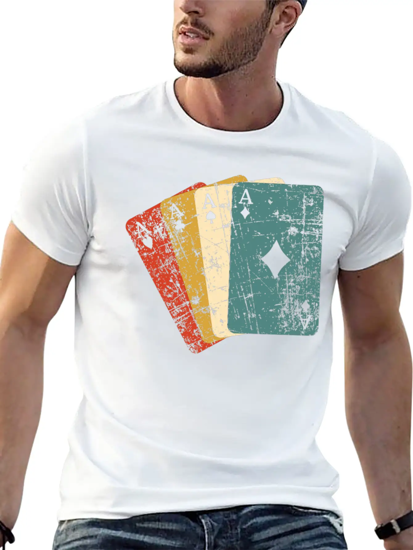 Poker Aces Vintage Retro Grunge Essential Cotton Tee For Daily Outfits – Unisex Style