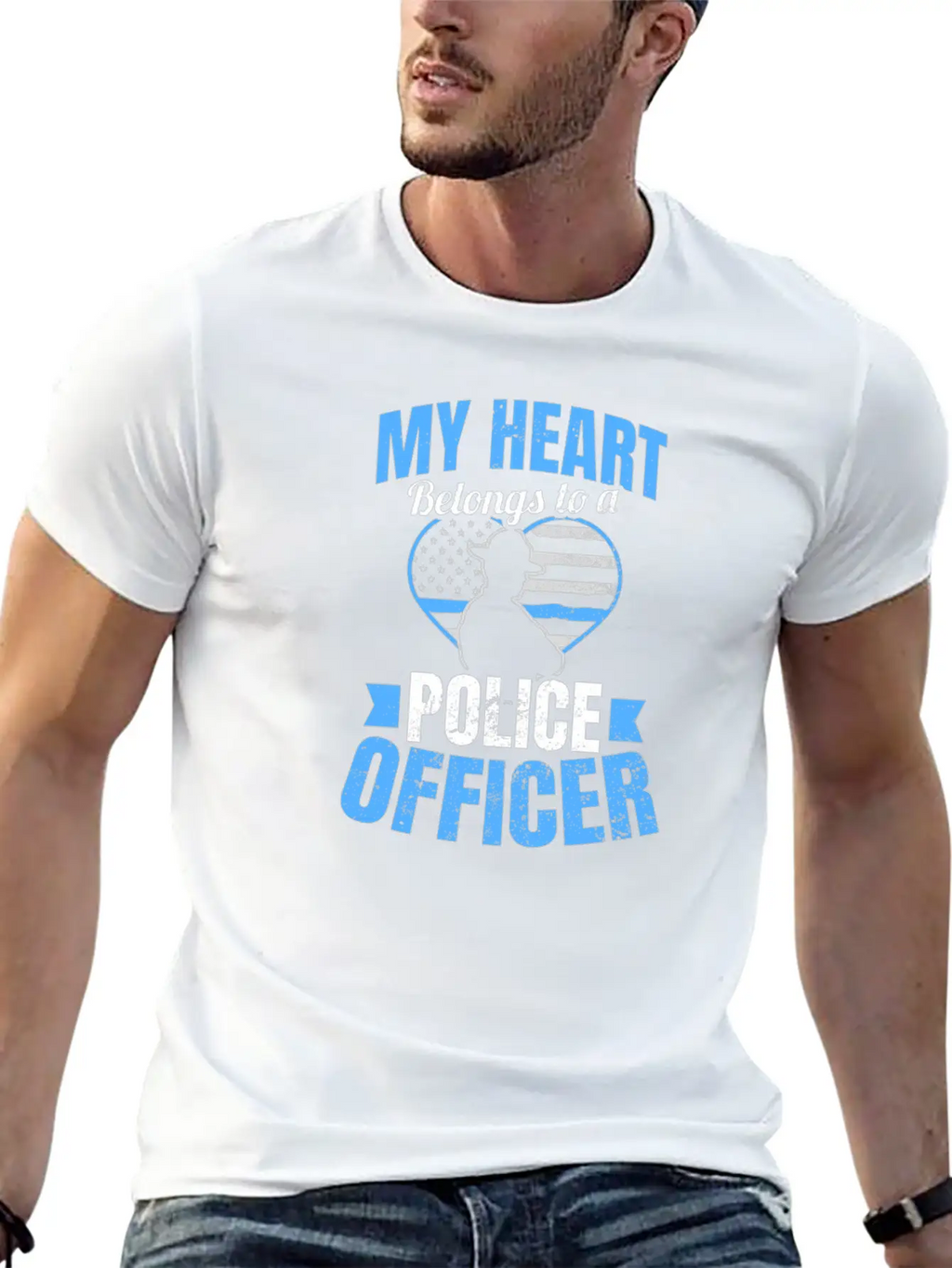 Police Girlfriend Heart Belongs To Gift Unisex Short Sleeve Soft Cotton T-Shirt – Casual Everyday Wear
