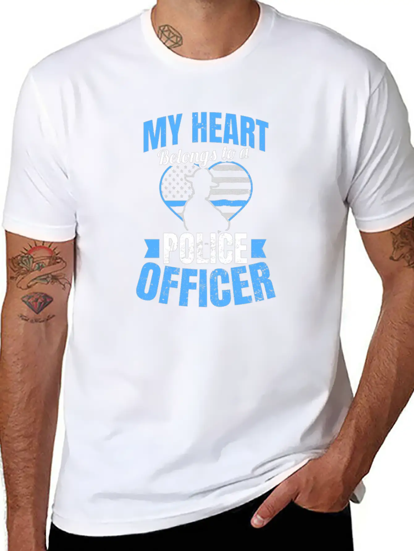Police Girlfriend Heart Belongs To Gift Unisex Short Sleeve Soft Cotton T-Shirt – Casual Everyday Wear