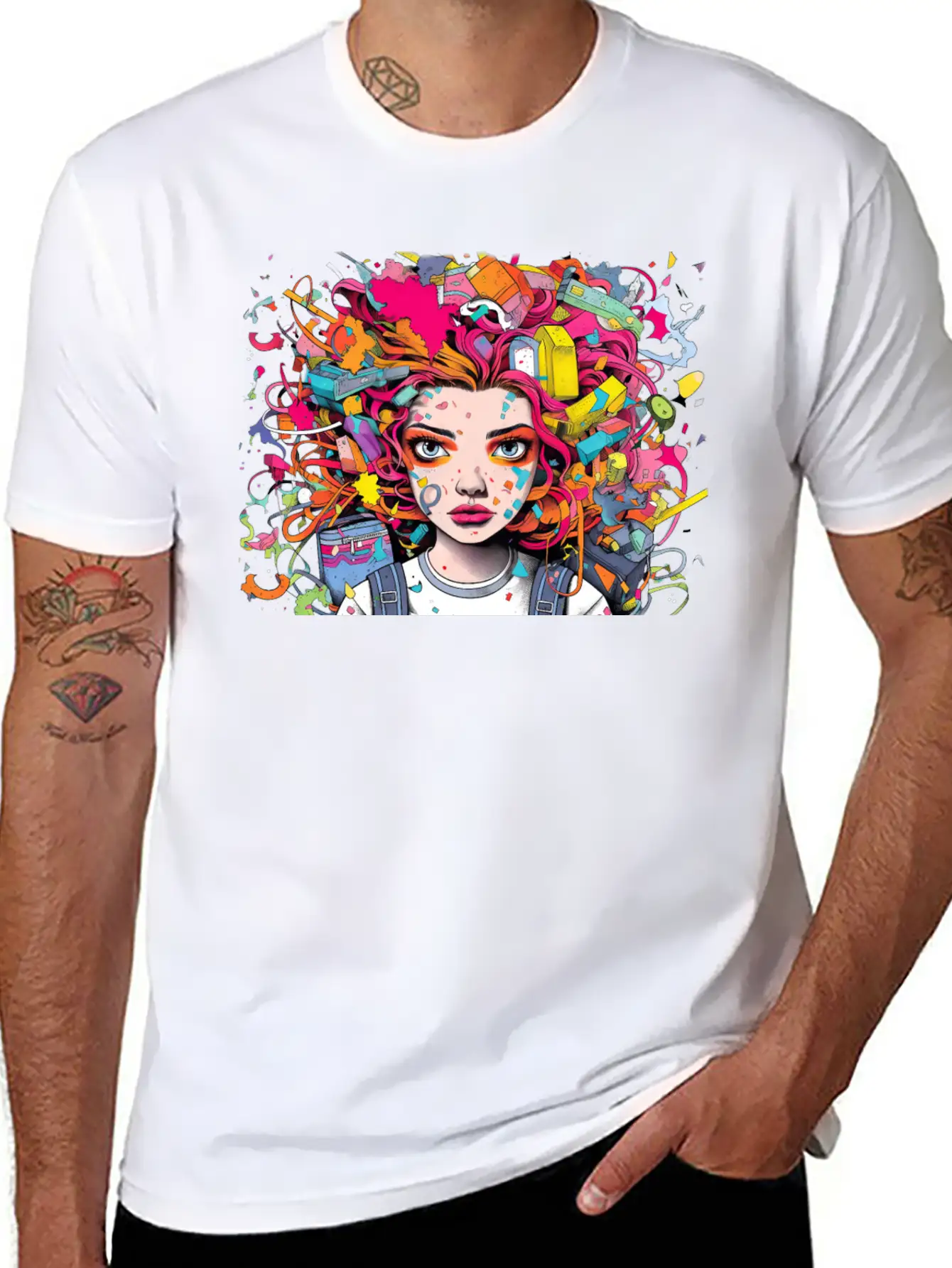 Pop Art Back To School Portrait Breathable Soft Cotton T-Shirt – Timeless Casual Look