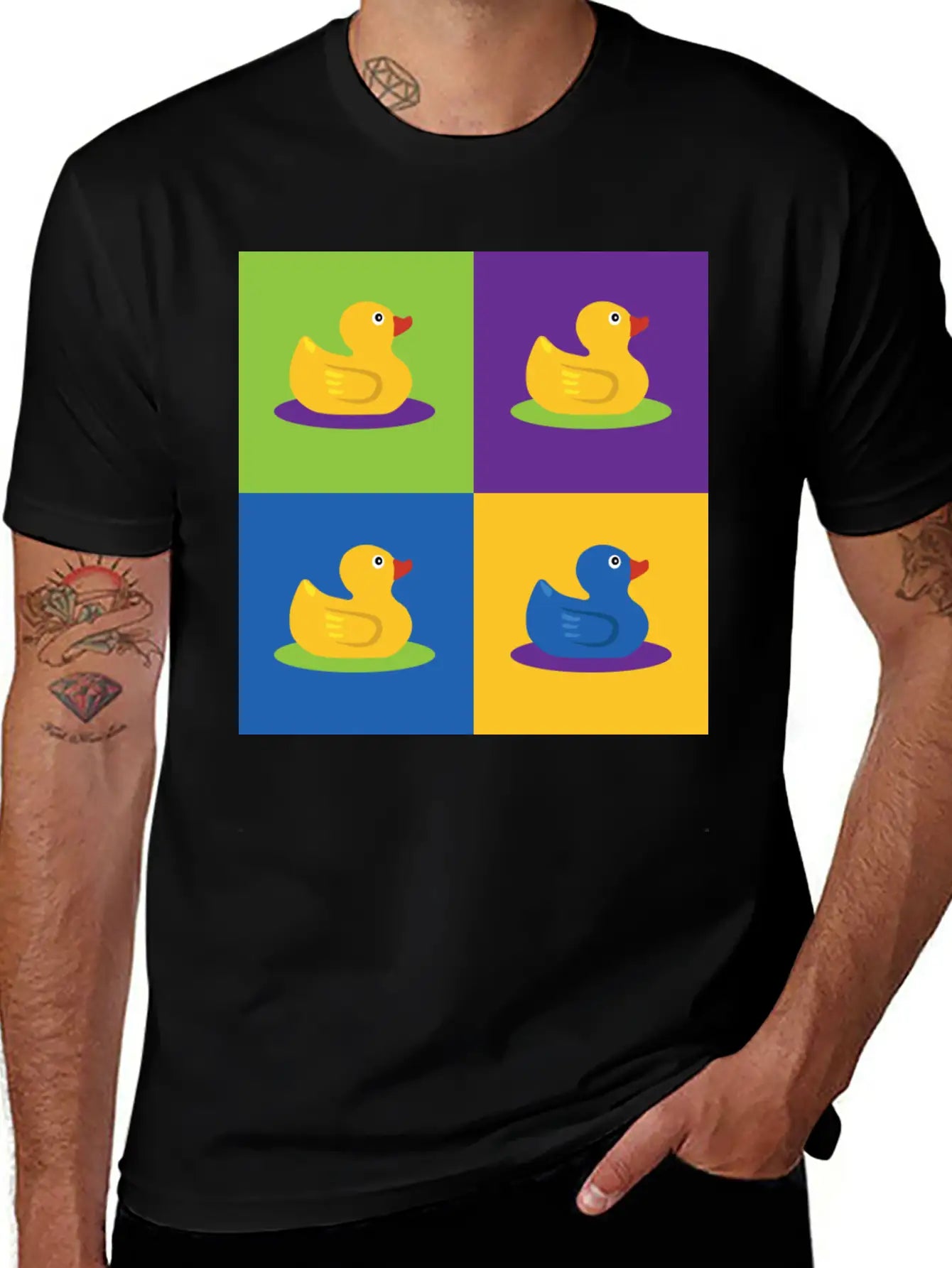 Pop Art Shirt Ducks Graphic Art Retro Gift Tee Unisex Short Sleeve Soft Cotton T-Shirt – Casual Everyday Wear