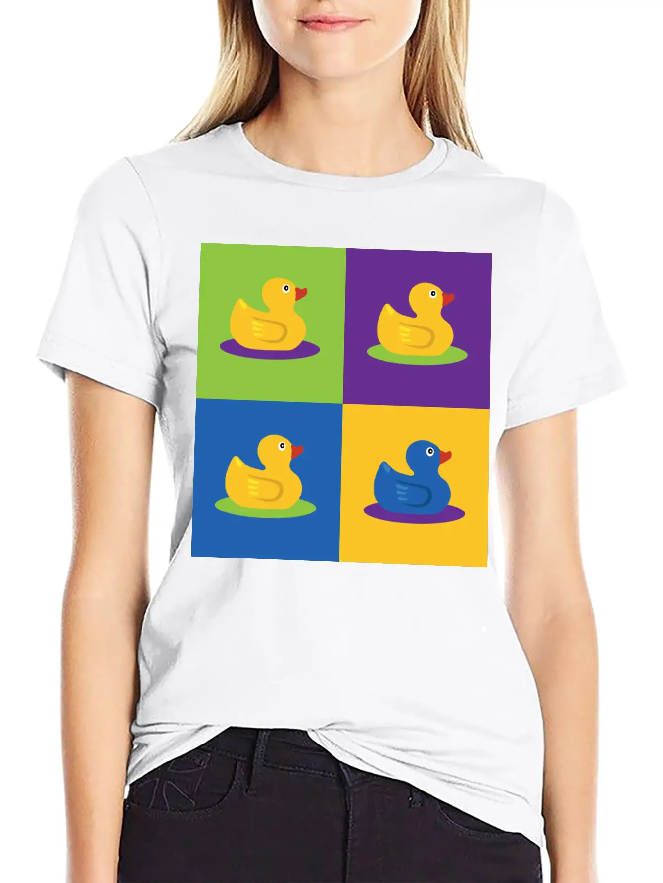 Pop Art Shirt Ducks Graphic Art Retro Gift Tee Unisex Short Sleeve Soft Cotton T-Shirt – Casual Everyday Wear