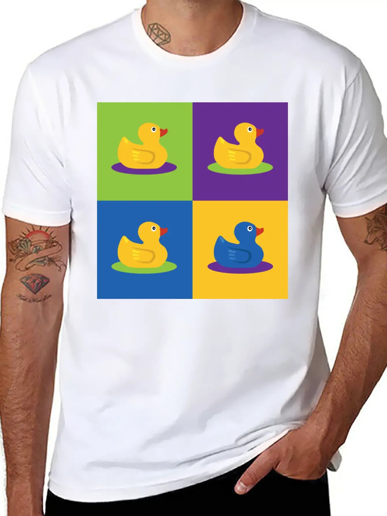 Pop Art Shirt Ducks Graphic Art Retro Gift Tee Unisex Short Sleeve Soft Cotton T-Shirt – Casual Everyday Wear