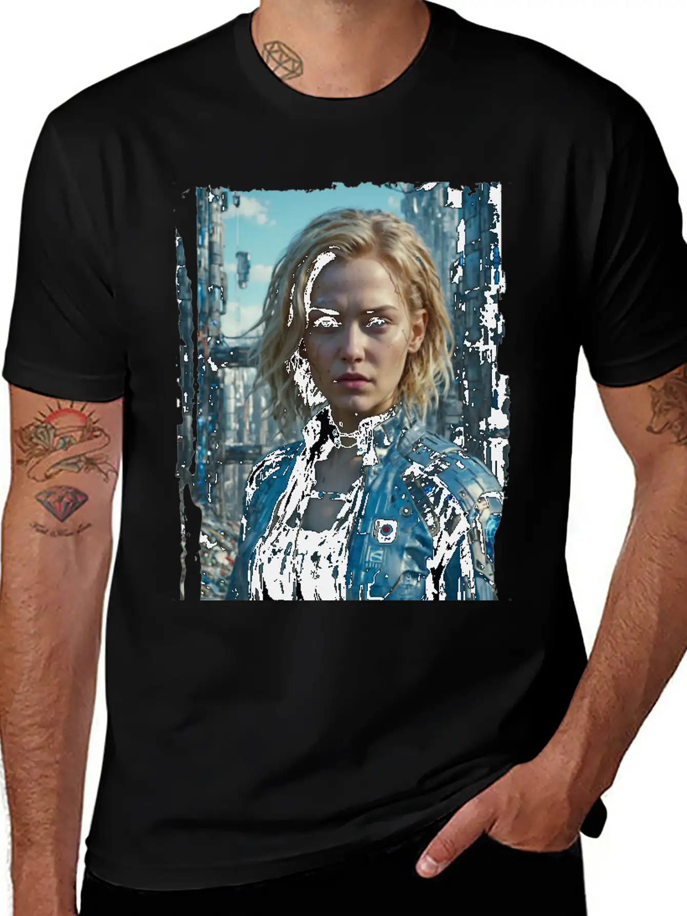 Portrait Of A Sci-fi Cyberpunk Girl Stylish Everyday T-Shirt – Unisex Basic Cotton Tee