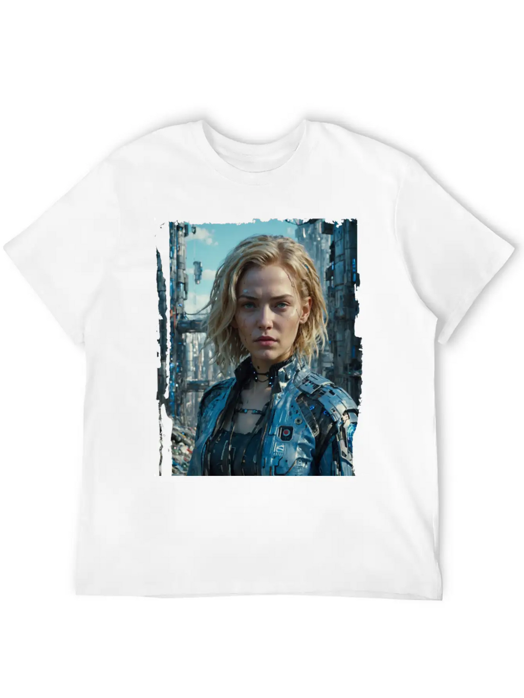 Portrait Of A Sci-fi Cyberpunk Girl Stylish Everyday T-Shirt – Unisex Basic Cotton Tee