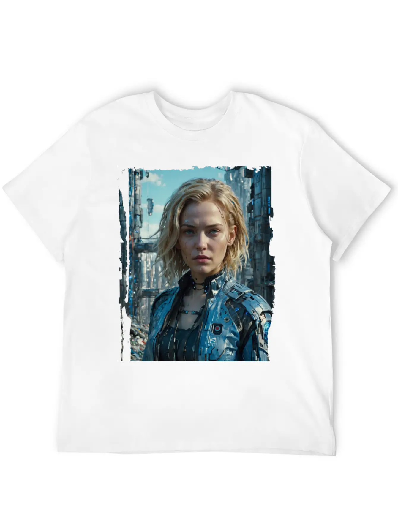 Portrait Of A Sci-fi Cyberpunk Girl Stylish Everyday T-Shirt – Unisex Basic Cotton Tee