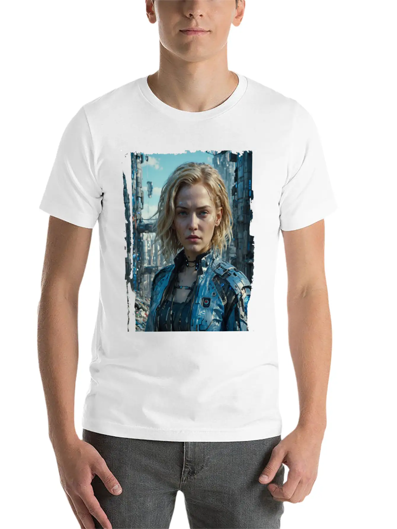 Portrait Of A Sci-fi Cyberpunk Girl Stylish Everyday T-Shirt – Unisex Basic Cotton Tee