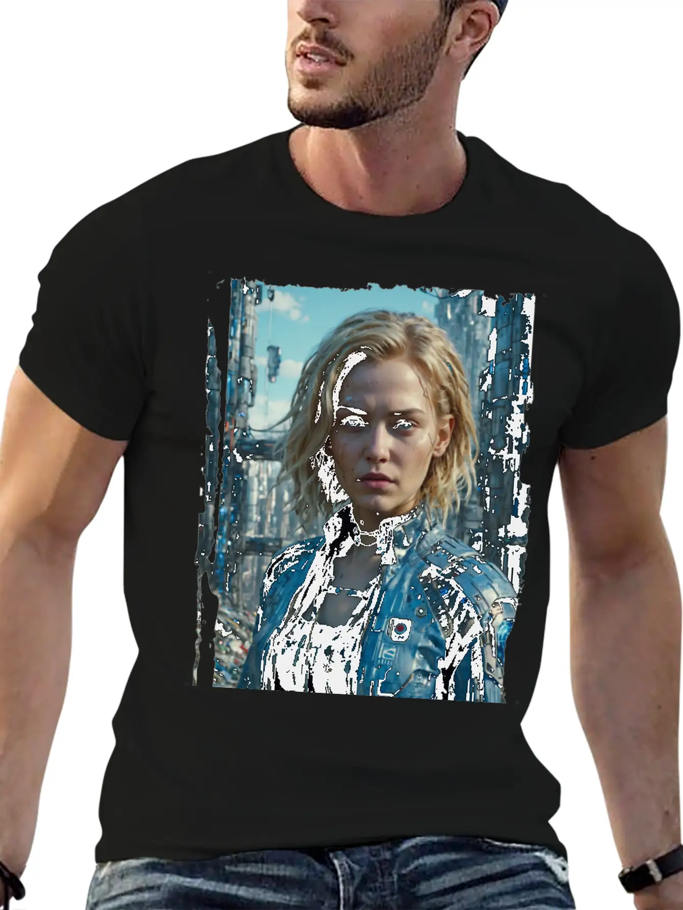 Portrait Of A Sci-fi Cyberpunk Girl Stylish Everyday T-Shirt – Unisex Basic Cotton Tee