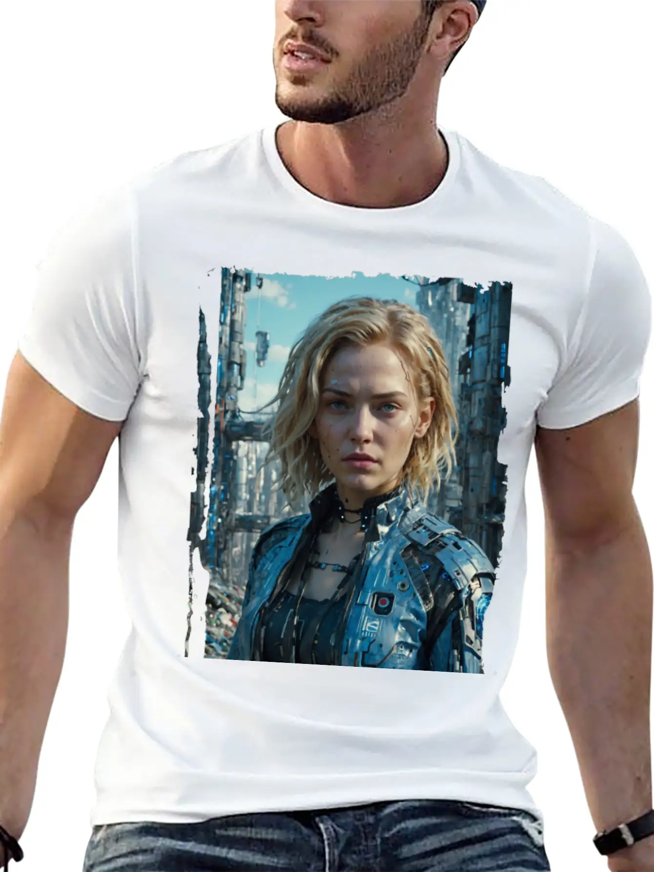 Portrait Of A Sci-fi Cyberpunk Girl Stylish Everyday T-Shirt – Unisex Basic Cotton Tee
