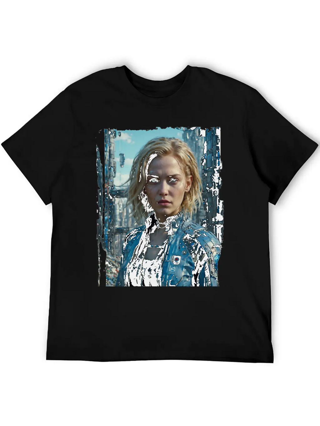 Portrait Of A Sci-fi Cyberpunk Girl Stylish Everyday T-Shirt – Unisex Basic Cotton Tee
