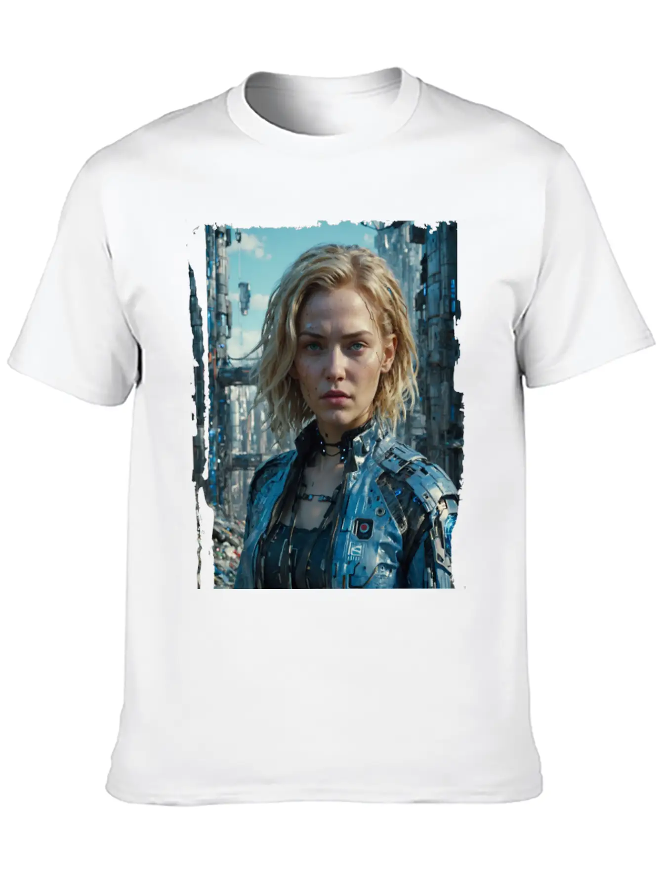 Portrait Of A Sci-fi Cyberpunk Girl Stylish Everyday T-Shirt – Unisex Basic Cotton Tee