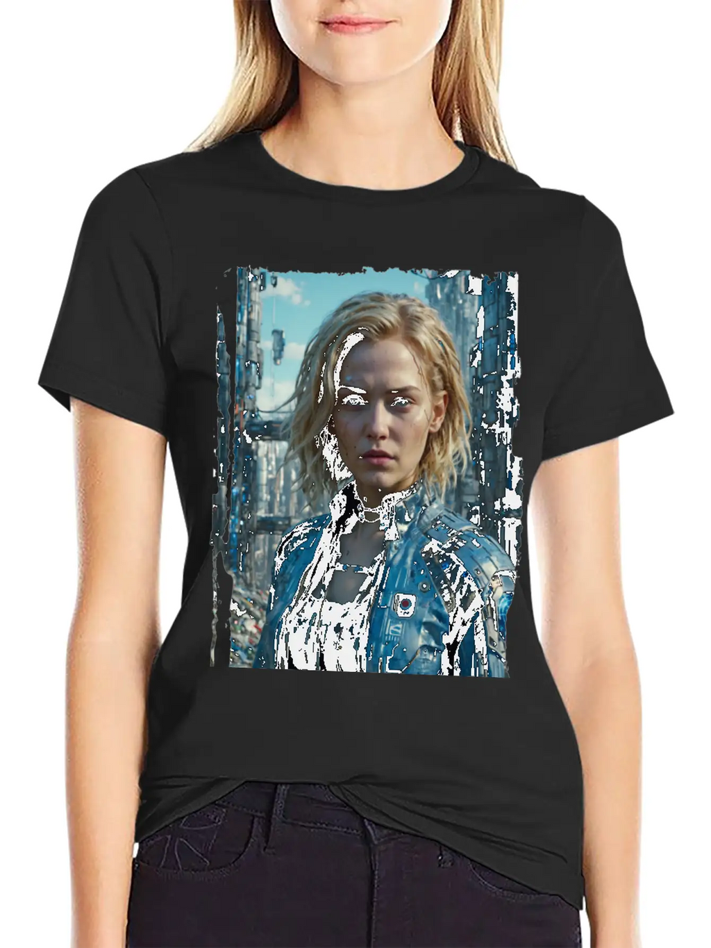 Portrait Of A Sci-fi Cyberpunk Girl Stylish Everyday T-Shirt – Unisex Basic Cotton Tee