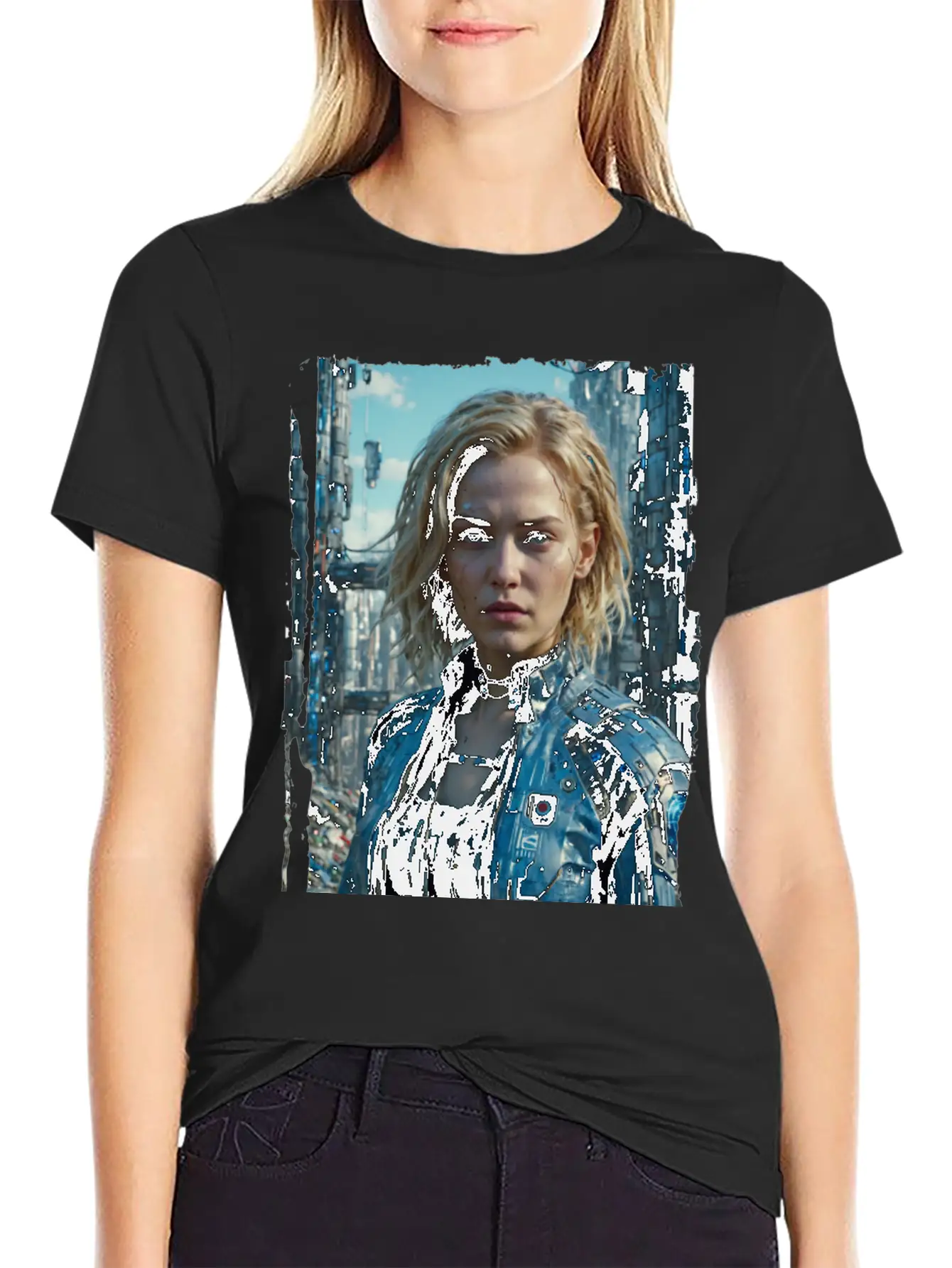 Portrait Of A Sci-fi Cyberpunk Girl Stylish Everyday T-Shirt – Unisex Basic Cotton Tee