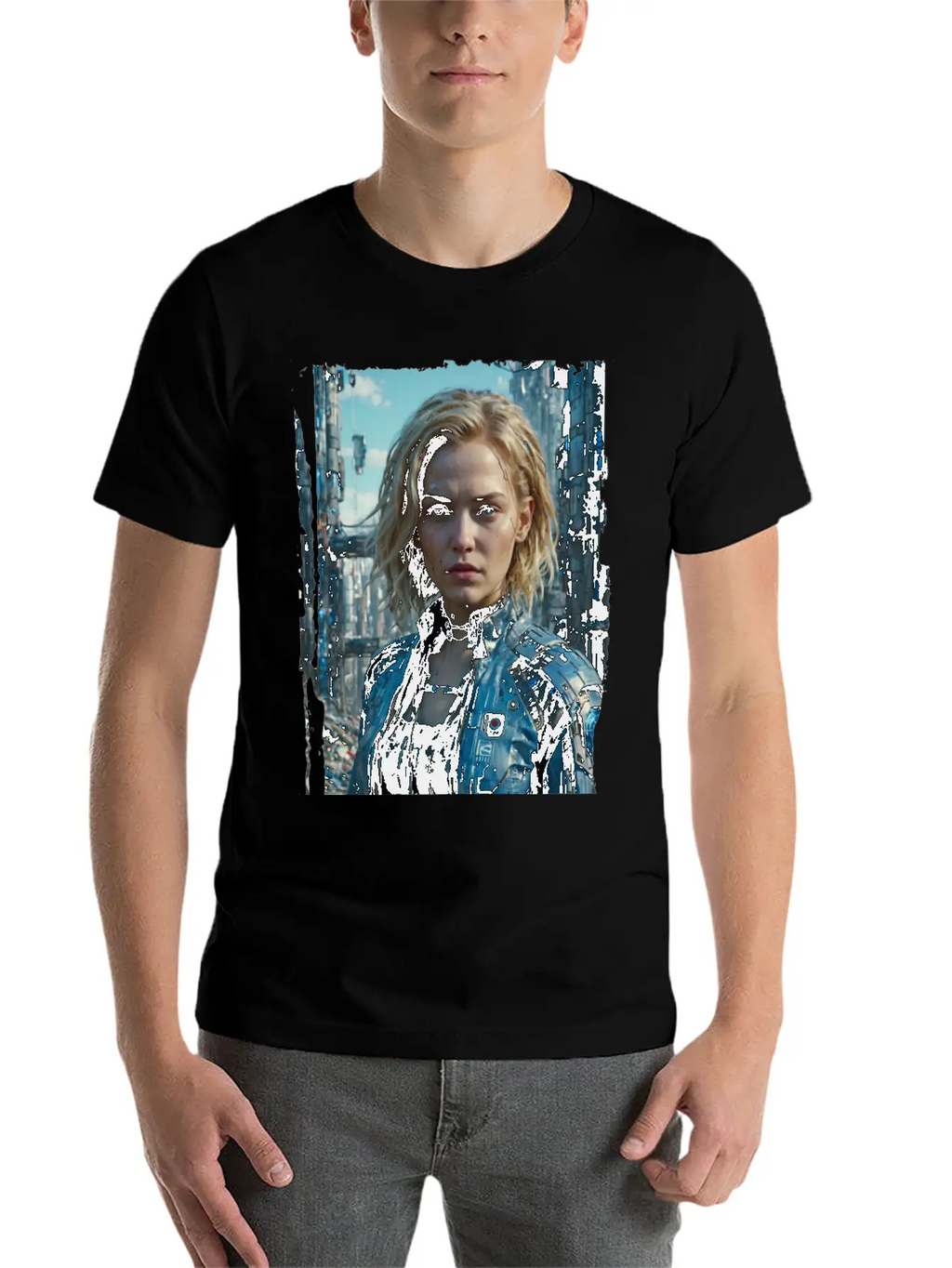 Portrait Of A Sci-fi Cyberpunk Girl Stylish Everyday T-Shirt – Unisex Basic Cotton Tee