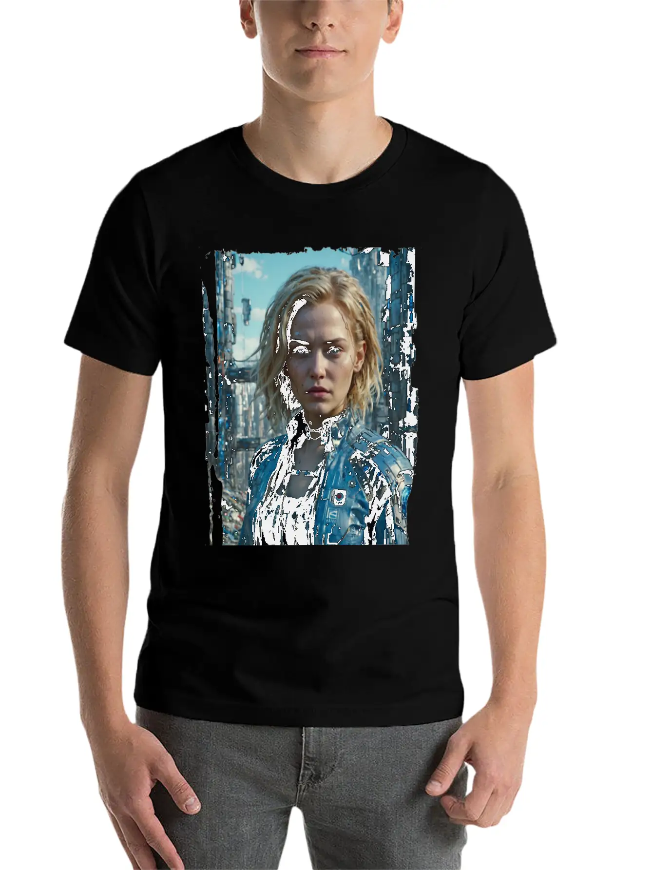Portrait Of A Sci-fi Cyberpunk Girl Stylish Everyday T-Shirt – Unisex Basic Cotton Tee
