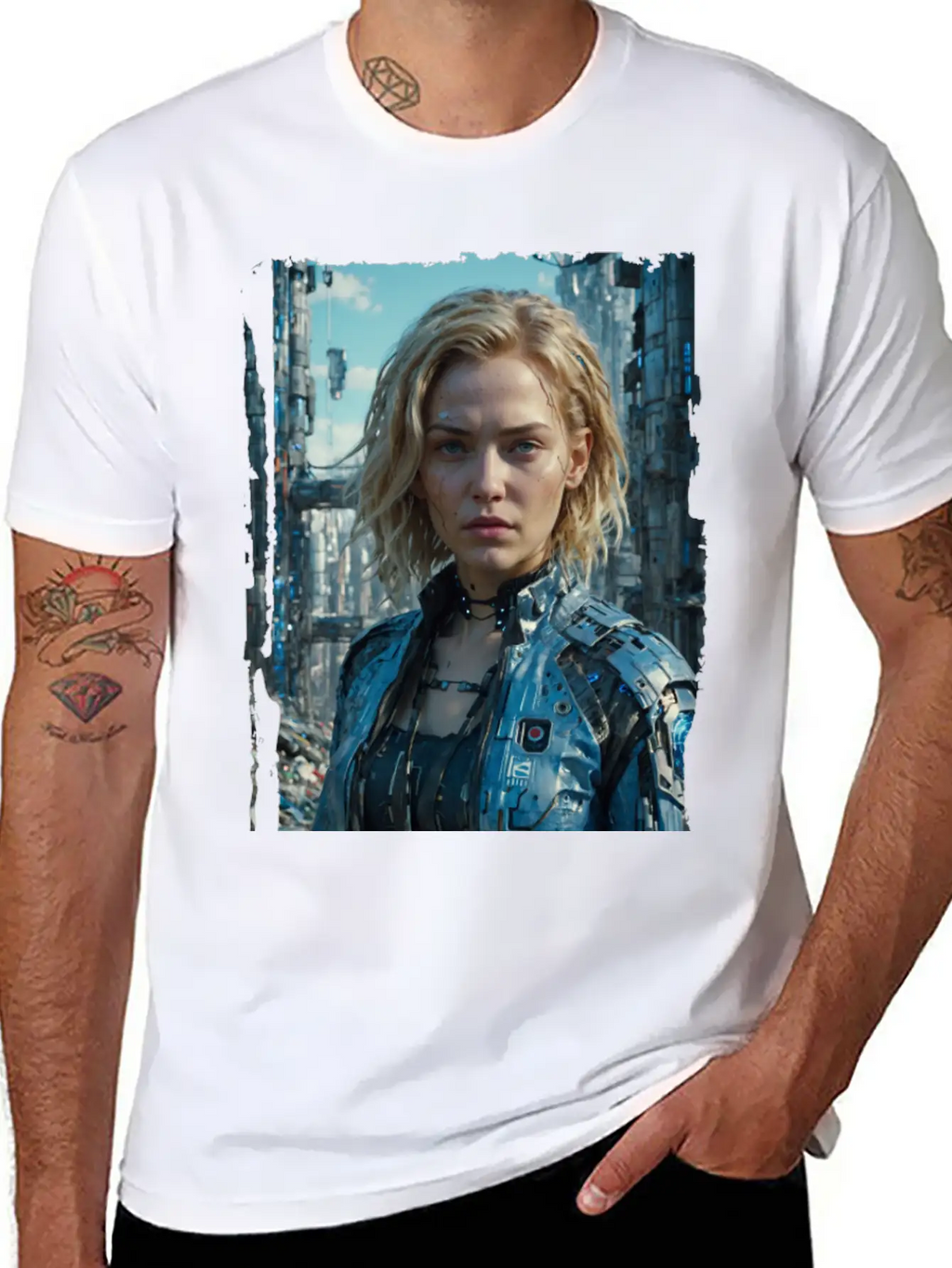 Portrait Of A Sci-fi Cyberpunk Girl Stylish Everyday T-Shirt – Unisex Basic Cotton Tee