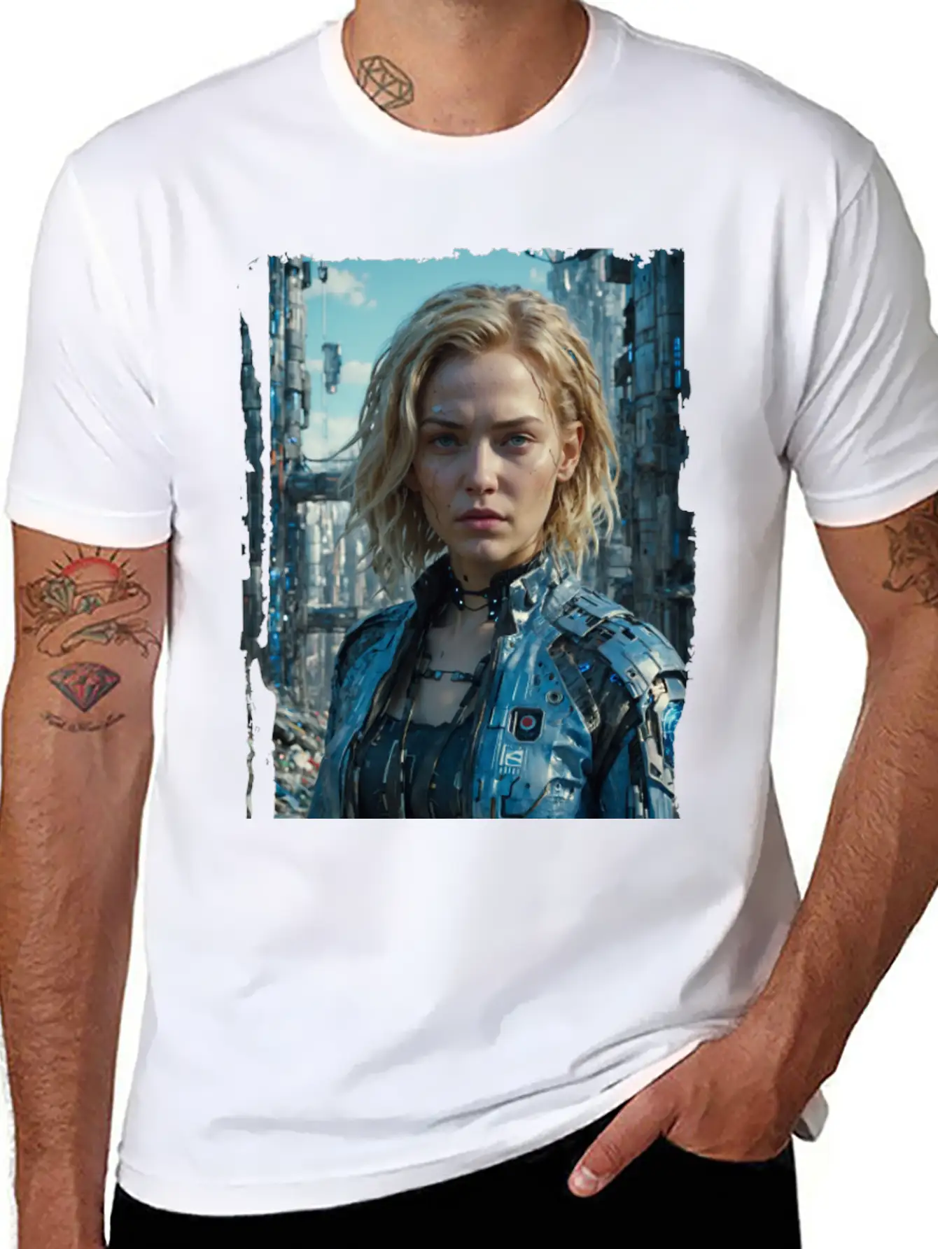 Portrait Of A Sci-fi Cyberpunk Girl Stylish Everyday T-Shirt – Unisex Basic Cotton Tee