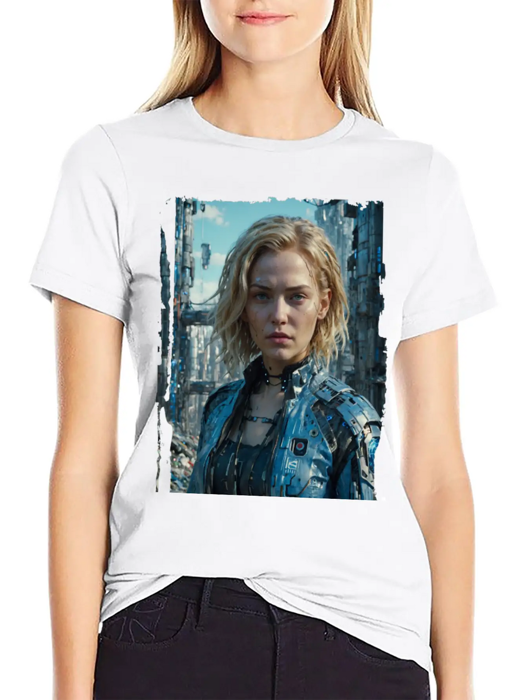 Portrait Of A Sci-fi Cyberpunk Girl Stylish Everyday T-Shirt – Unisex Basic Cotton Tee