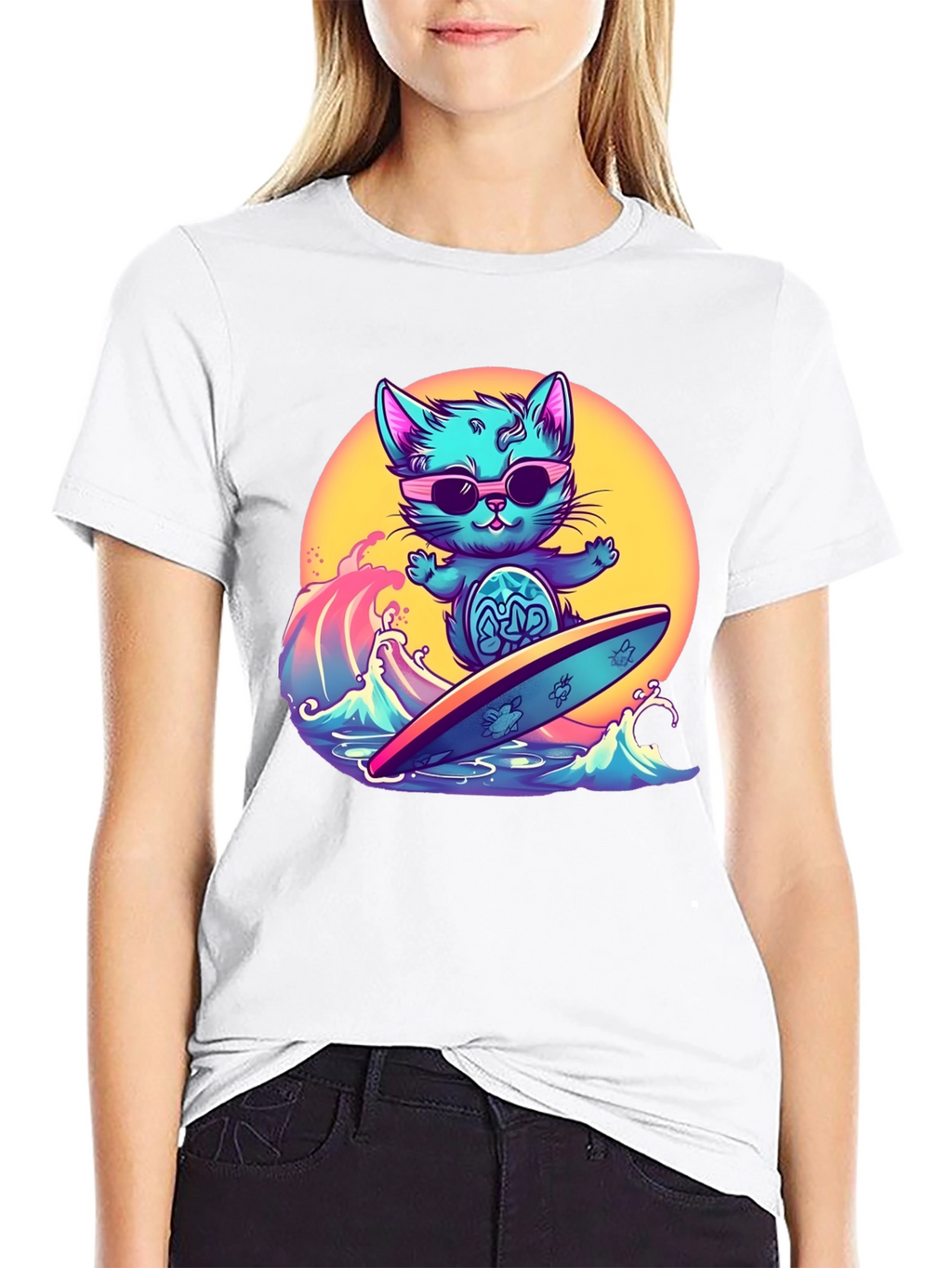 Cool Cat Surfing T-Shirt - Black
